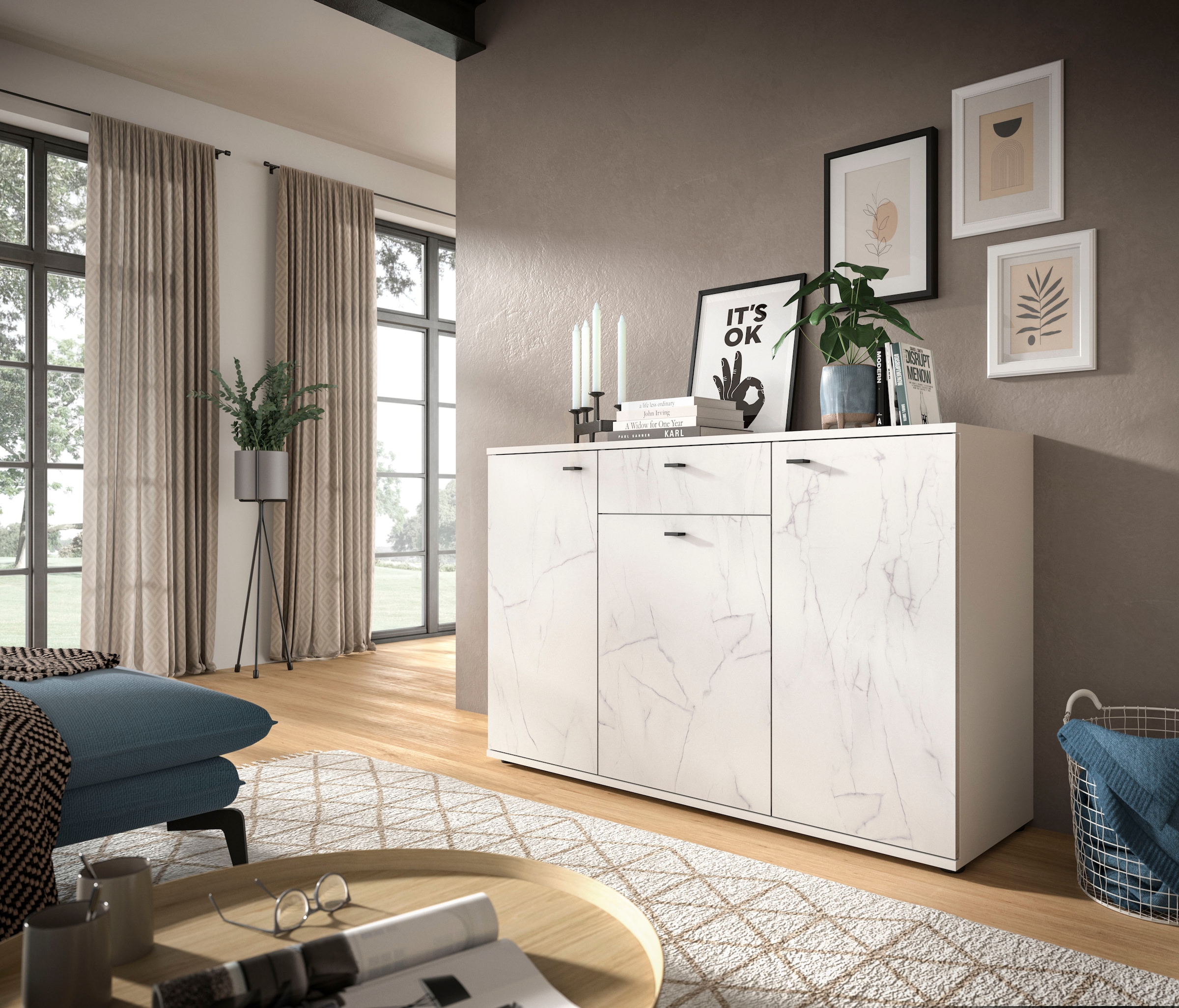 INOSIGN Sideboard »CALCOLO, Breite 138cm, 3 Türen, 1 Schubkasten, 6 Fächer«, Anrichte, Kommode, Schrank
