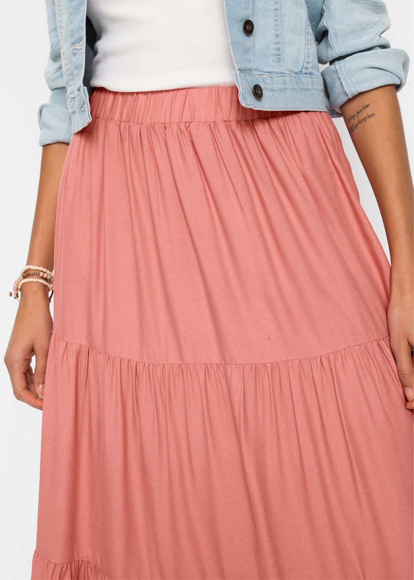 bonprix Jupe à volants aus Viskose, A-Linie, mit Volants, Midi-Länge