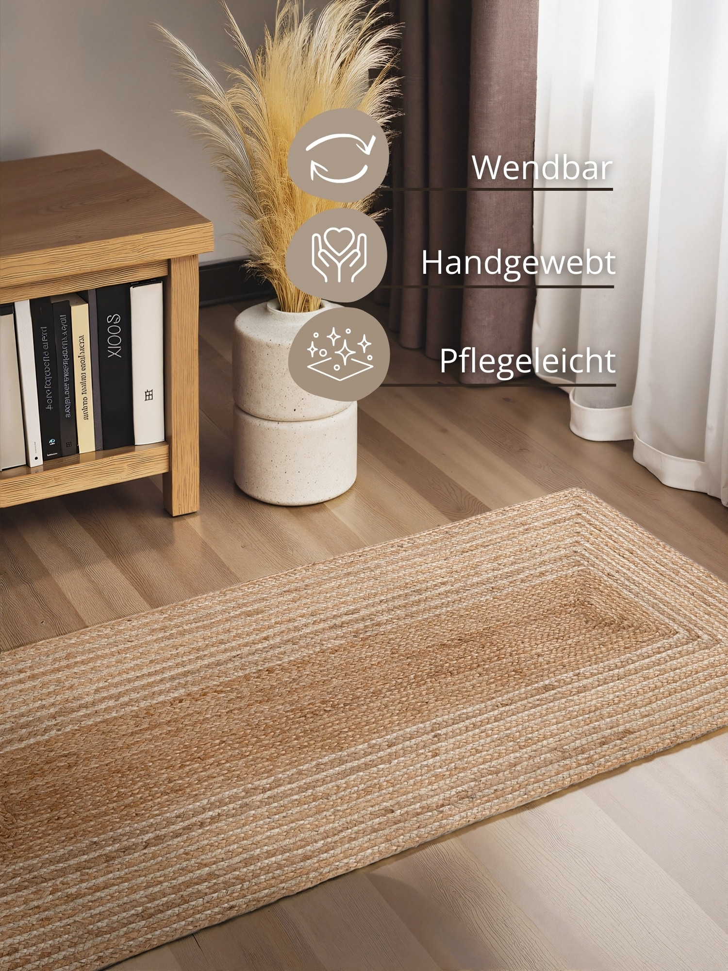 HANSE Home »Juno Line  Juteteppich« rechteckig 9 mm Höhe Jute, Shape, Handgemacht, Wohnzimmerteppich, Naturteppich, Wohnzimmer