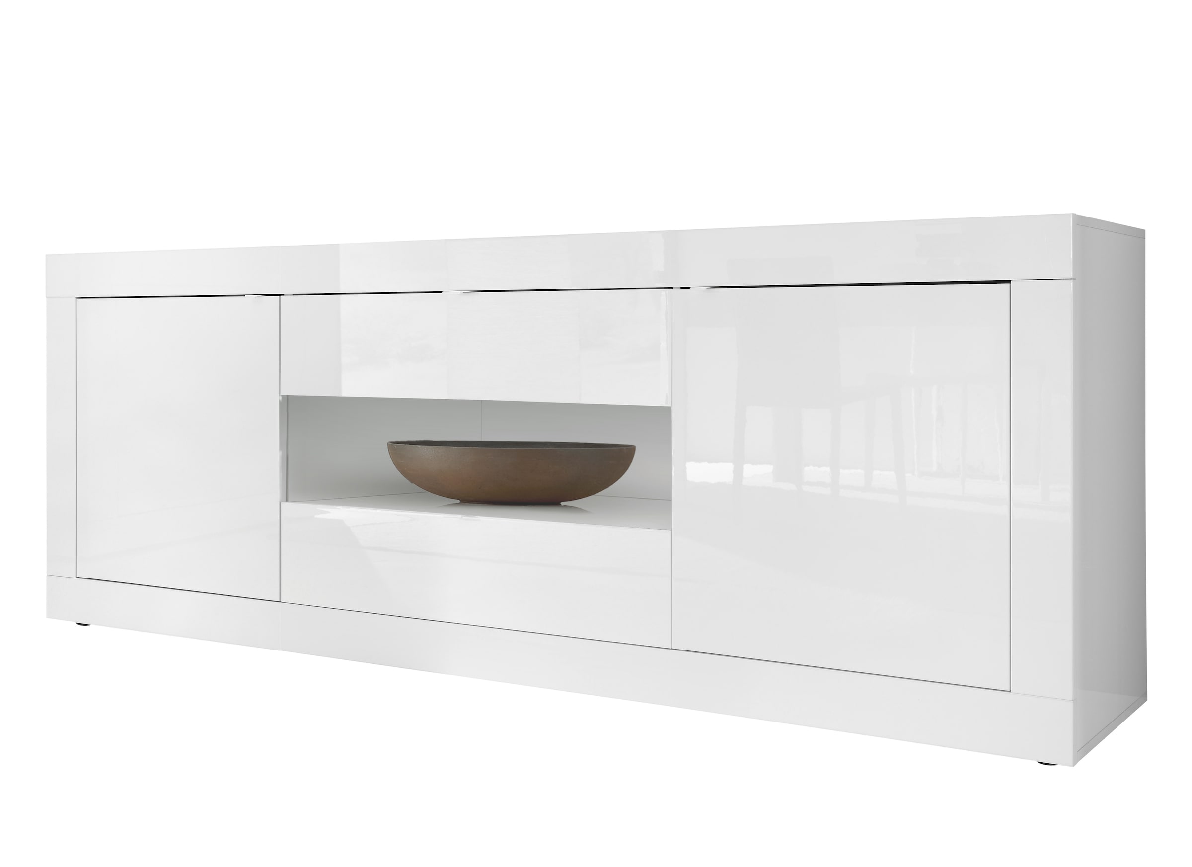 Image of Home affaire Sideboard "Basic Breite 240 cm, Kommode 2 Türen, 2 Schubkästen, Anrichte," Weiss HochglanzLack, Metallgriff, moderne Rahmenoptik, viel Stauraum