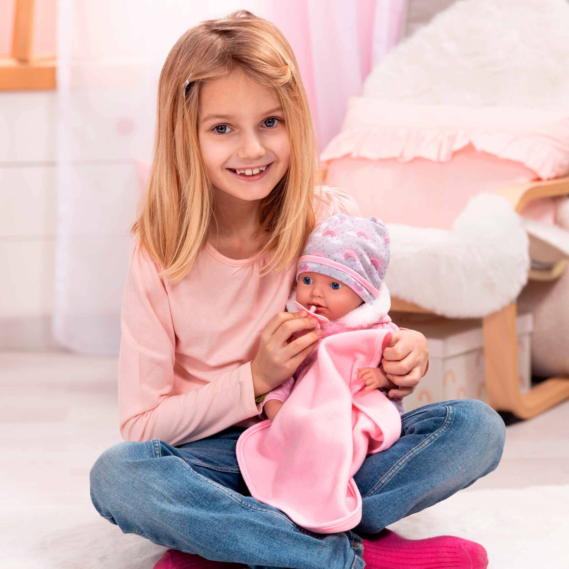 Bayer Babypuppe »Reborn Baby, 38 cm Regenbogenmuster«