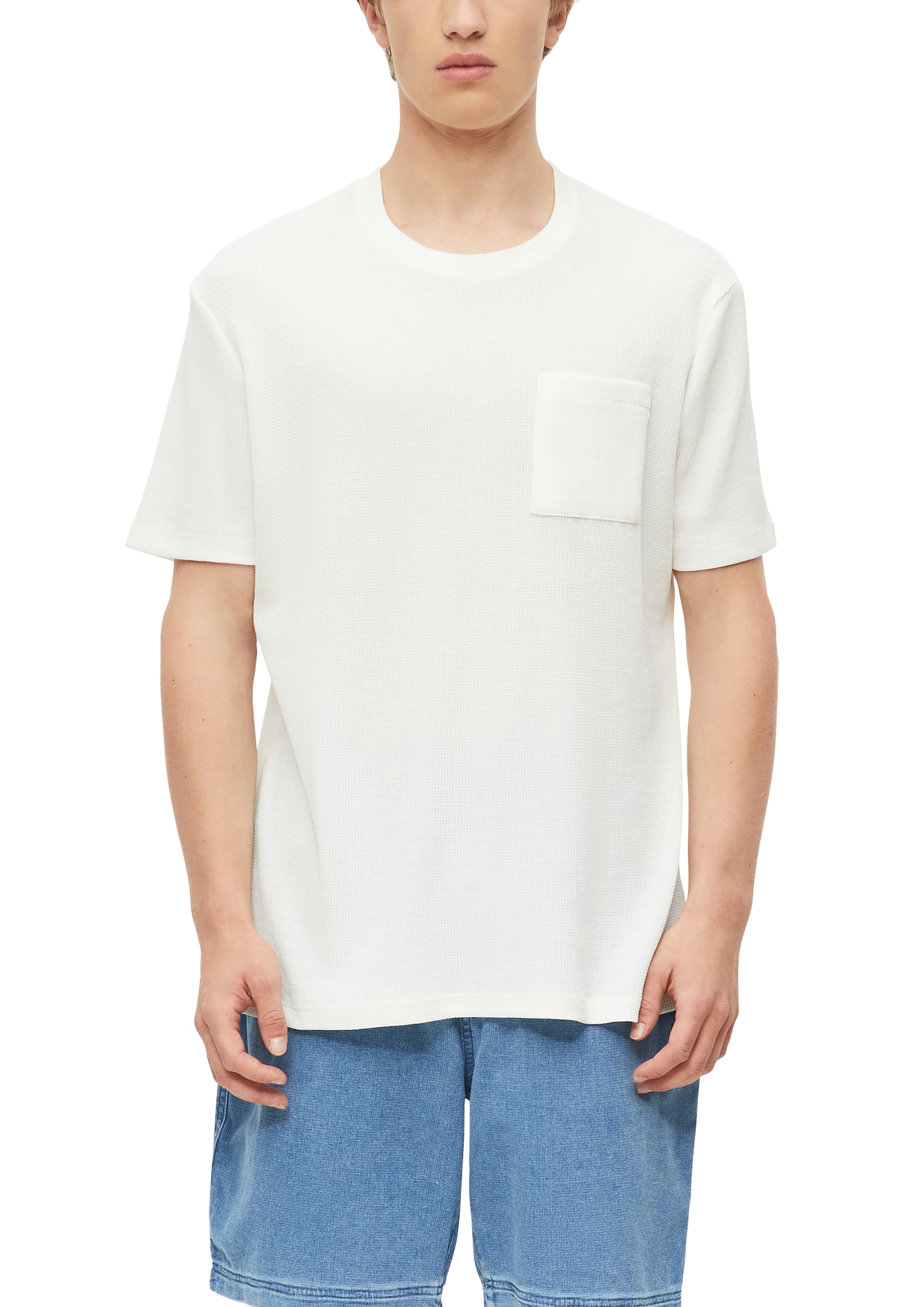 Image of s.Oliver Rundhalsshirt Kurzarmshirt mit Brusttasche und Leinen