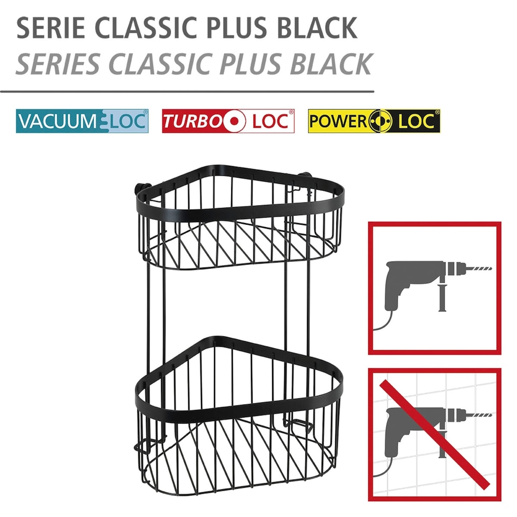 WENKO Eckregal »Classic Plus Black«, 1 Ablage, 1 Korb