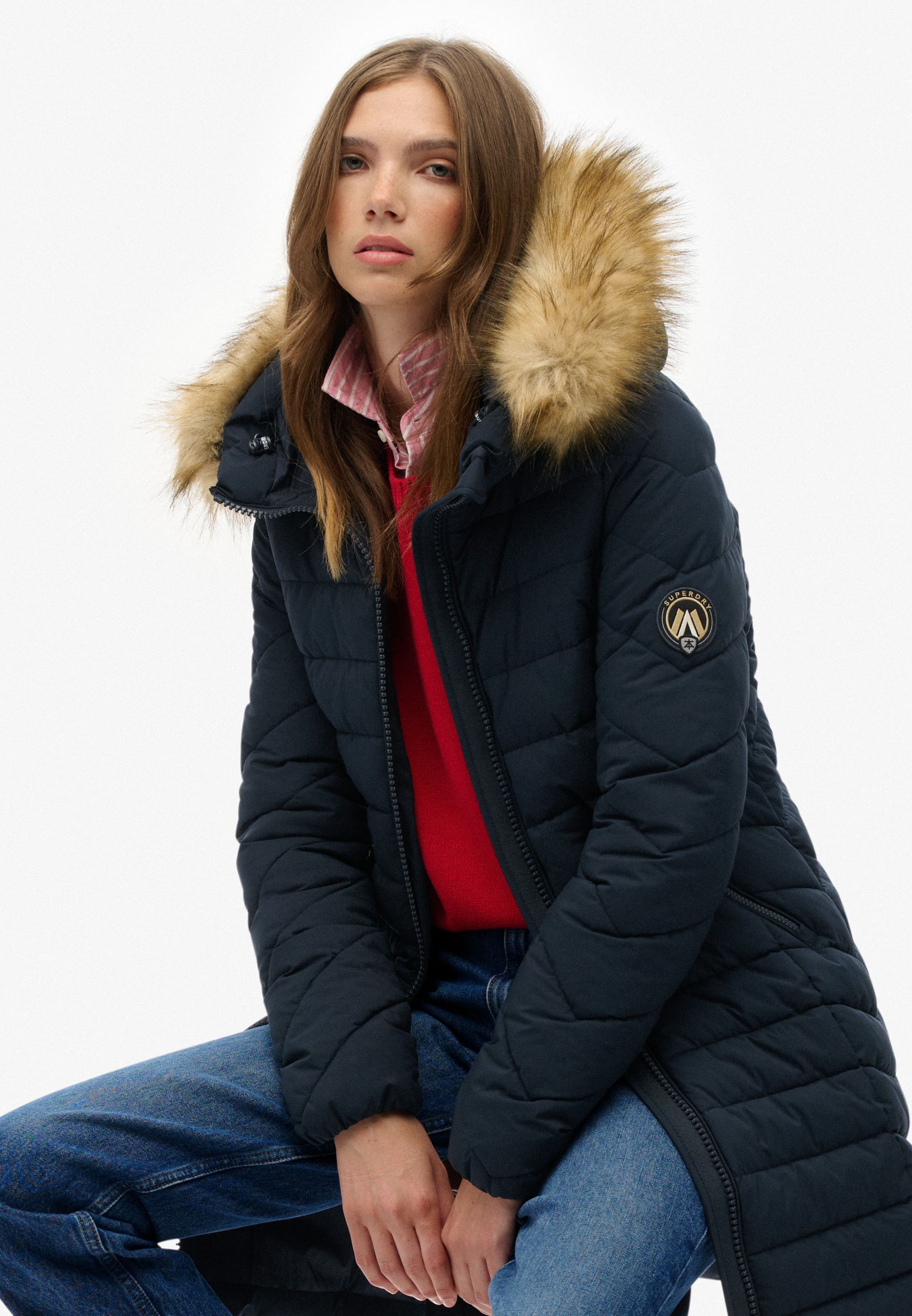 Superdry Steppjacke »FUJI FAUX FUR HOOD MID LENGTH«, mit Kapuze