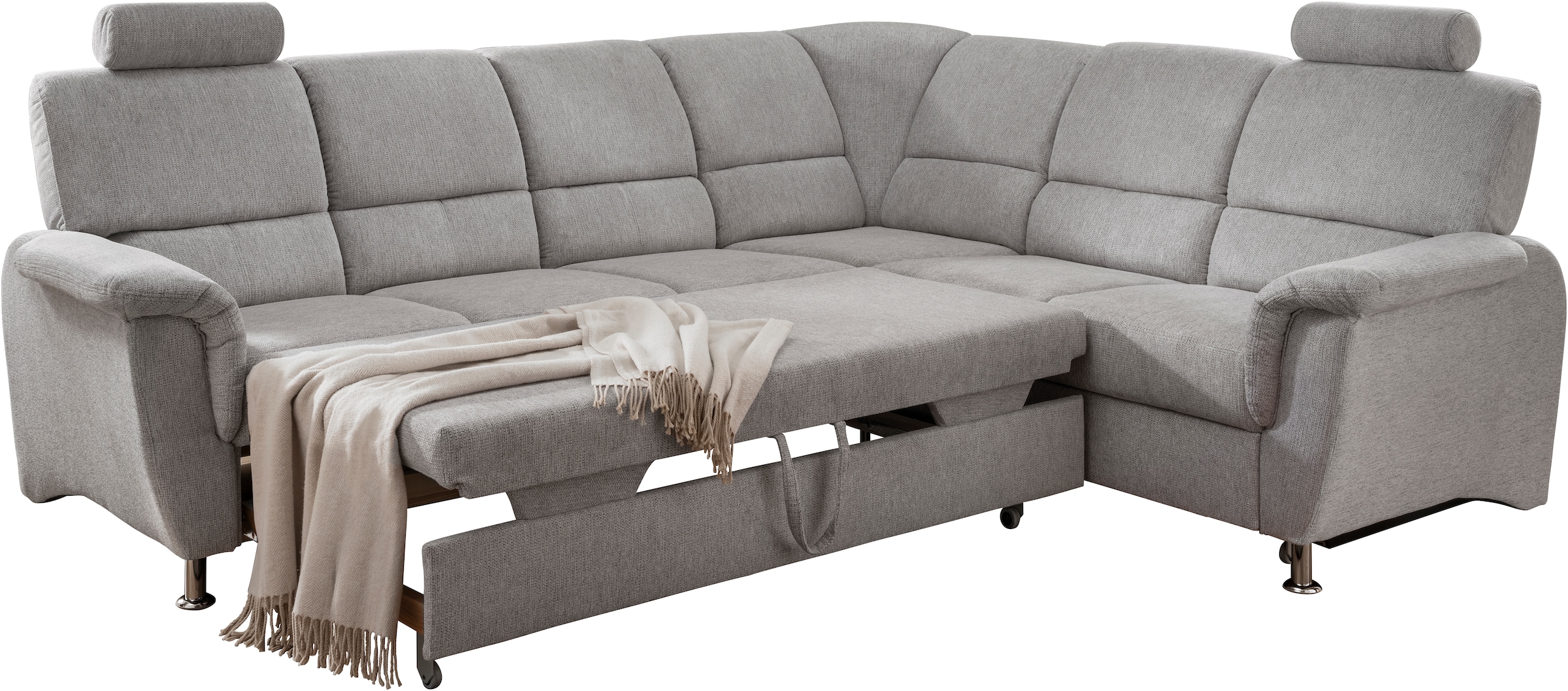 Home affaire Ecksofa »Pisa L-Form, mit Schlaffunktion, Stauraum, 2x höhenverstellbare«, Kopfstützen und Relaxfunktion im Eckelement