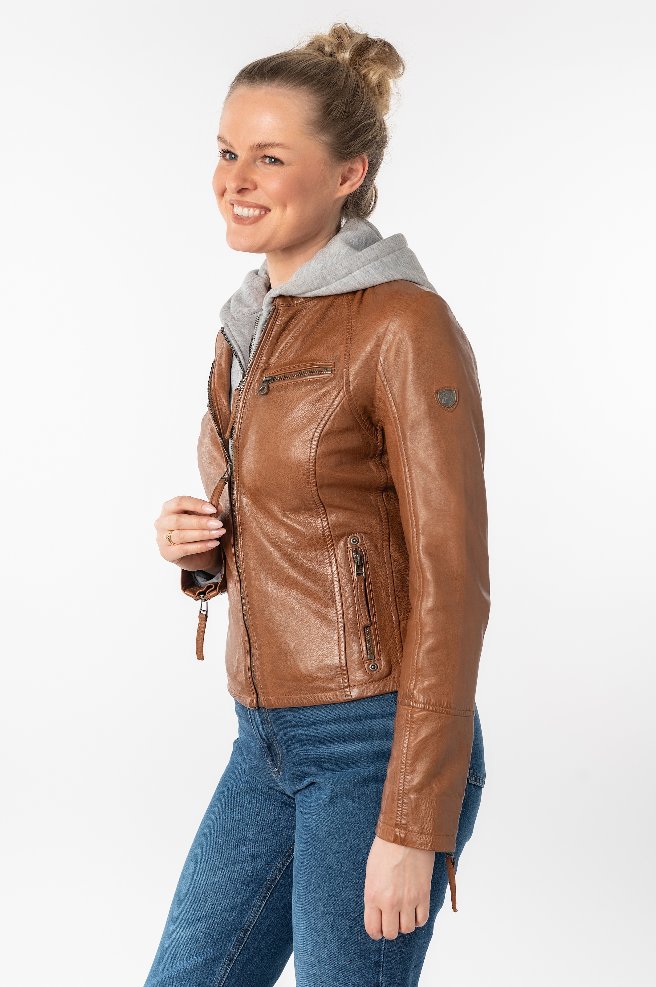Mauritius Lederjacke »NOLA«, mit Kapuze, Two-in-One Style - mit abnehmbarer Jersey-Kapuze