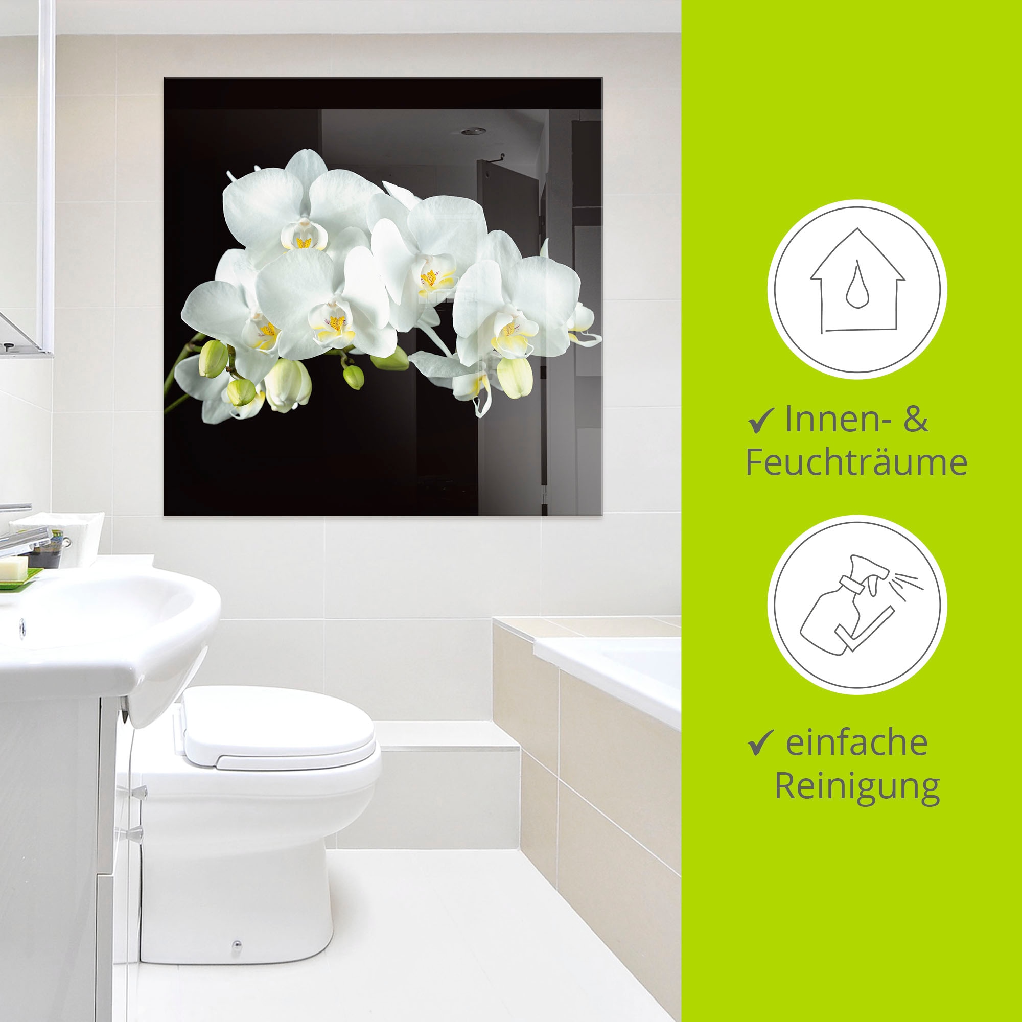 Artland Tableau en verre »Weisse Orchidee auf schwarzem Hintergrund« 1 cuis tlg. in verschiedenen Grössen