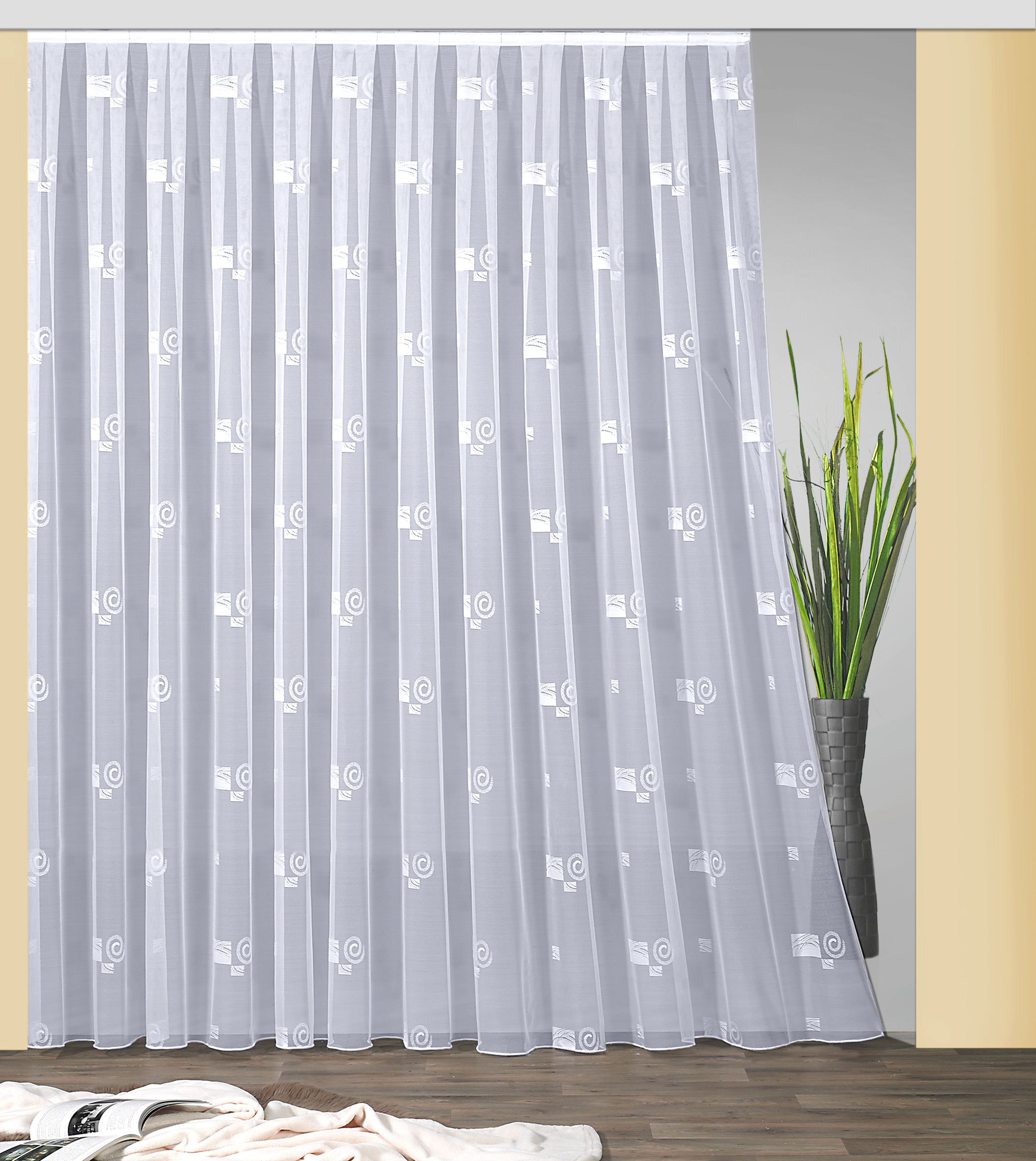 Weckbrodt Gardine »Jacquardstore BL-MW«, (1 St.), feste Falten, Jacquard, Allover, Motiv, Bleiband, nach Mass, Store