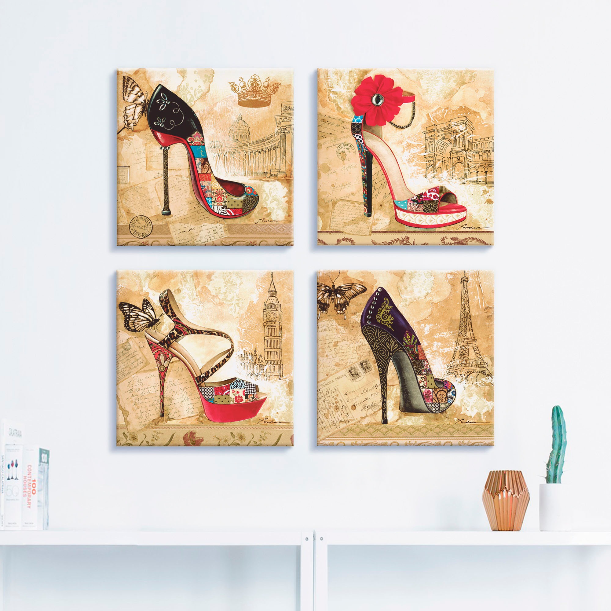 Artland Leinwandbild »Veränderliche Zeiten Stiletto«, Mode, (4 St.), 4er Set, verschiedene Grössen
