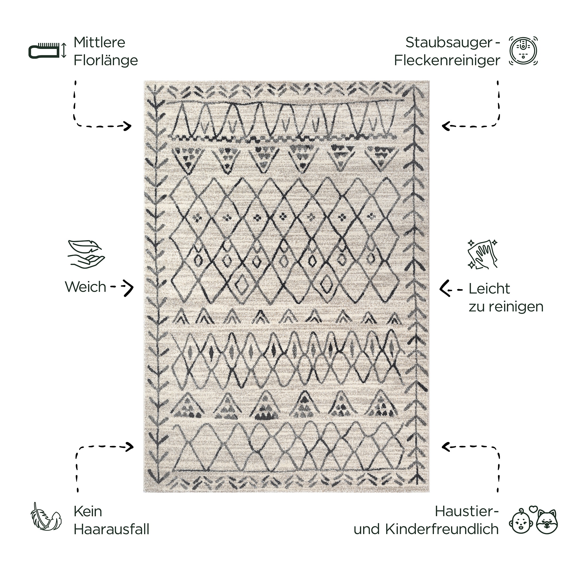 Sanat Teppich »Boho 8200  , auch als Läufer und in Rund« rechteckig 10 mm Höhe Kurzflor, robust, Boho, Scandic, für Fussbodenheizung geeignet