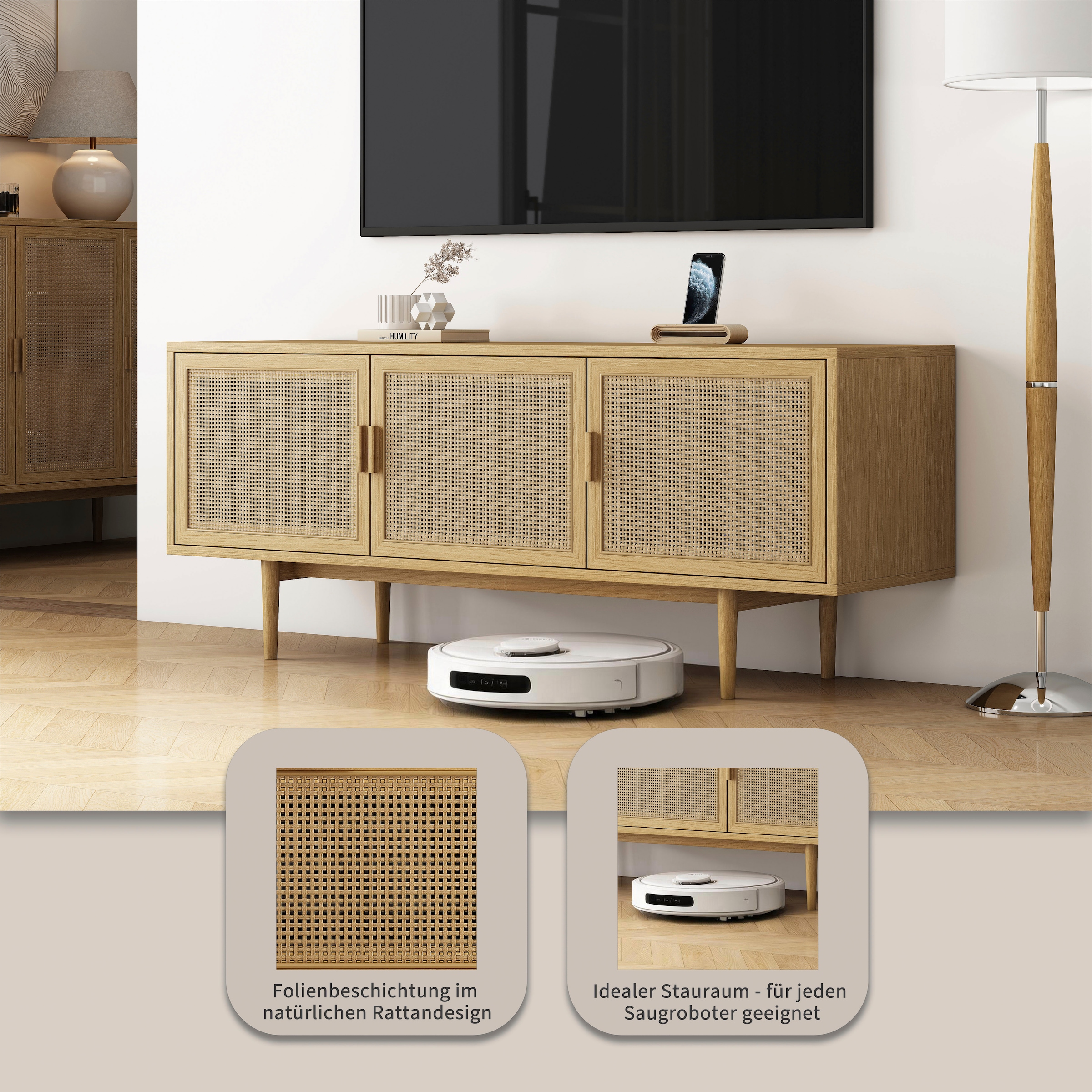 GOODproduct TV-Schrank »Lorelia« in moderner Rattan Optik, Lowboard
