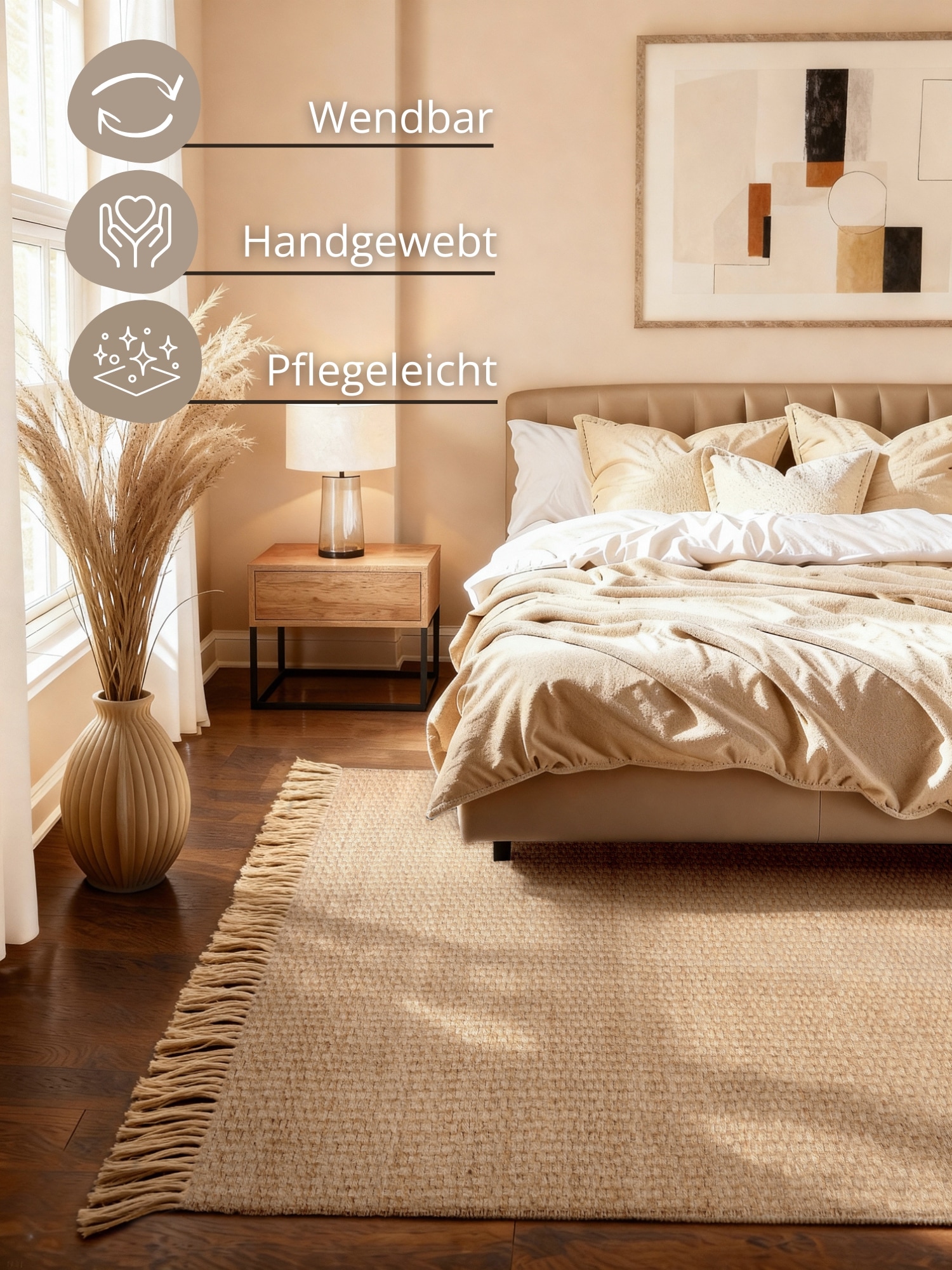 HANSE Home Tapis »Fjord« Rectangulaire 10 mm Höhe Jute, fait main, tapis naturel, salon, coureur, franges