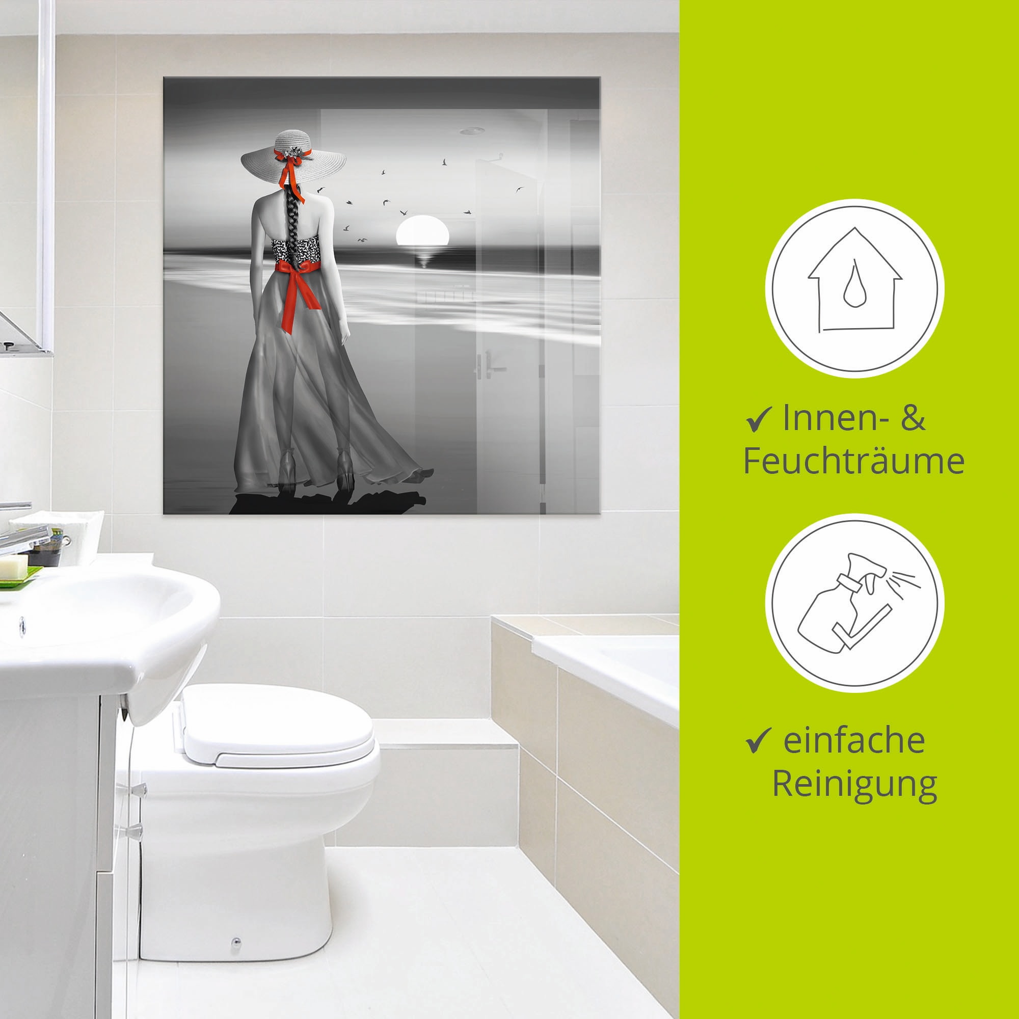 Artland Glasbild »Ein Blick zurück aufs Meer«, Frau, (1 St.), in verschiedenen Grössen