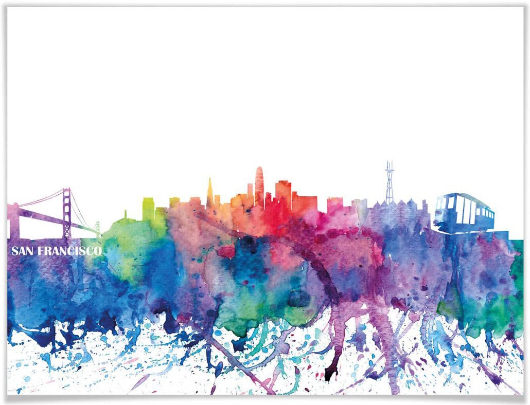 Wall-Art Poster Bild, St.), Aquarell Wandposter kaufen bequem Francisco Skyline«, Poster, (1 Stadt, Wandbild, »San