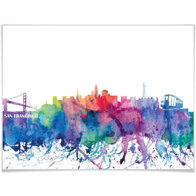 Wall-Art Poster »San Francisco Aquarell Skyline«, Stadt, (1 St.), Poster,  Wandbild, Bild, Wandposter bequem kaufen