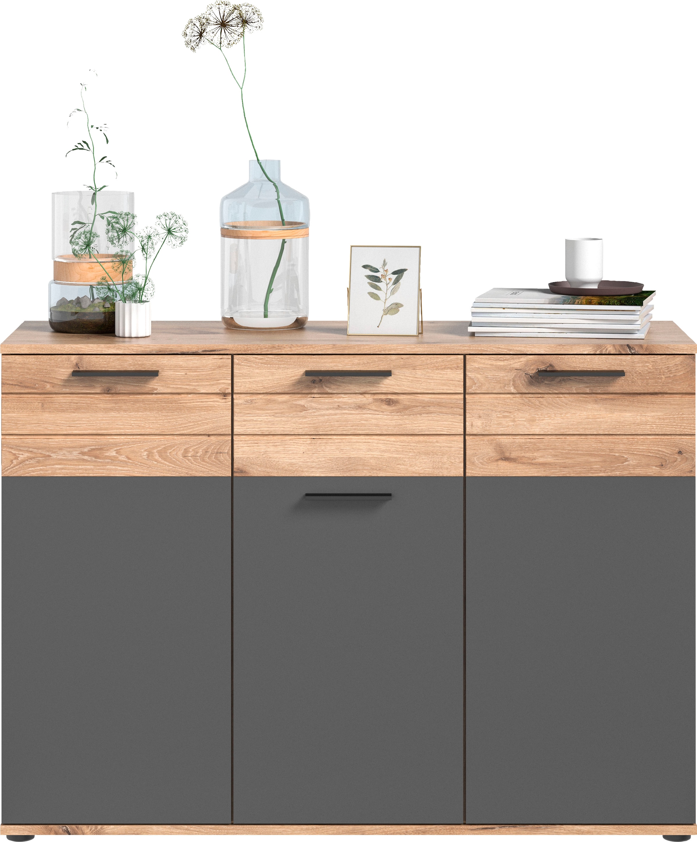 INOSIGN Sideboard »Riga, Breite 120cm, 3 Türen, 1 Schubkasten, 5 Einlegeböden, 8 Fächer« hochwertige Rillenfräsung, mit Softclose, Kommode, Anrichte, Schrank