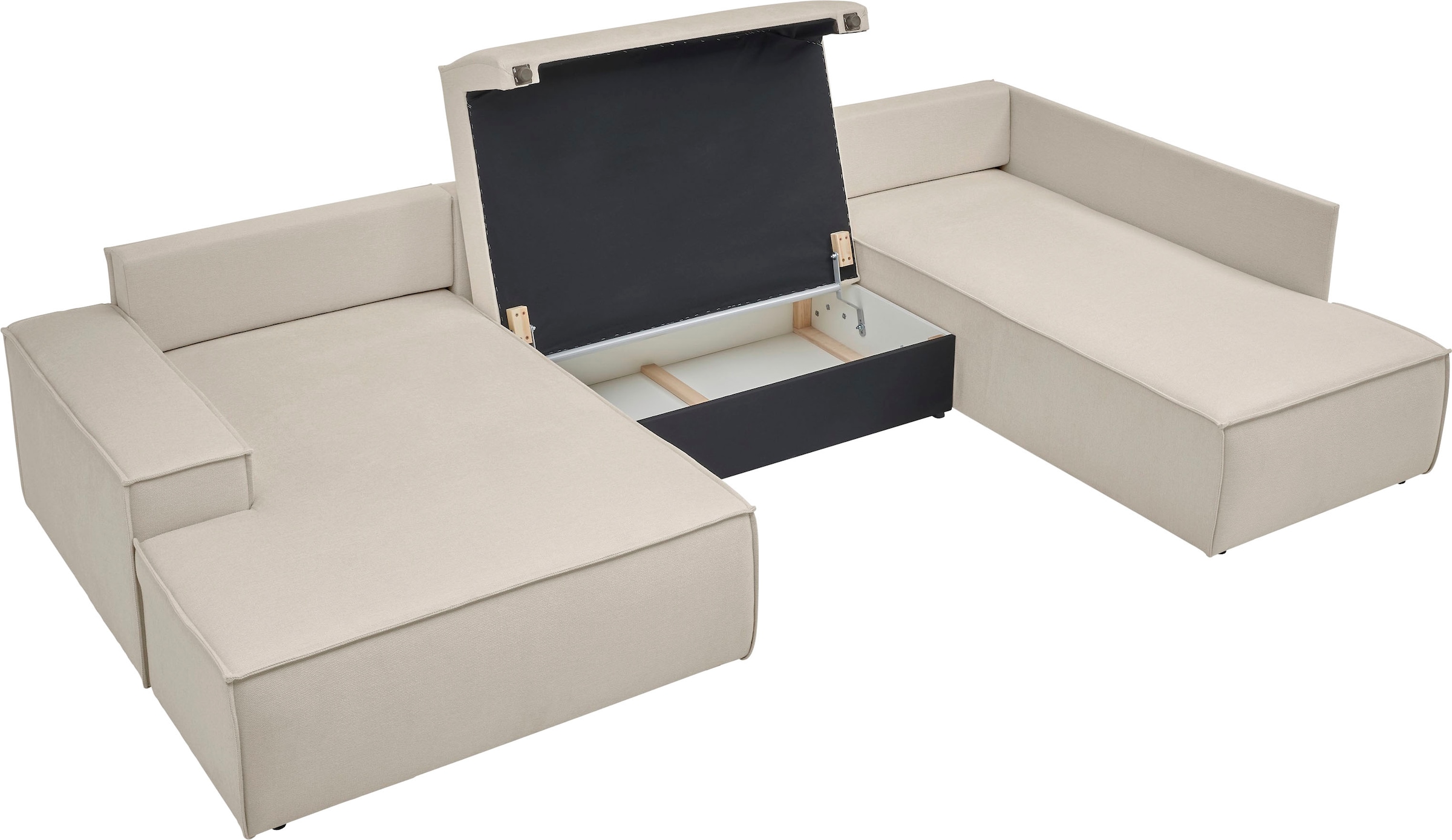 andas Wohnlandschaft »FINNLEY U-Form XXL 329 cm, Schlafsofa, Schlaffunktion m. Bettkasten«, (194/139 cm), Bouclé, Struktur und Cord