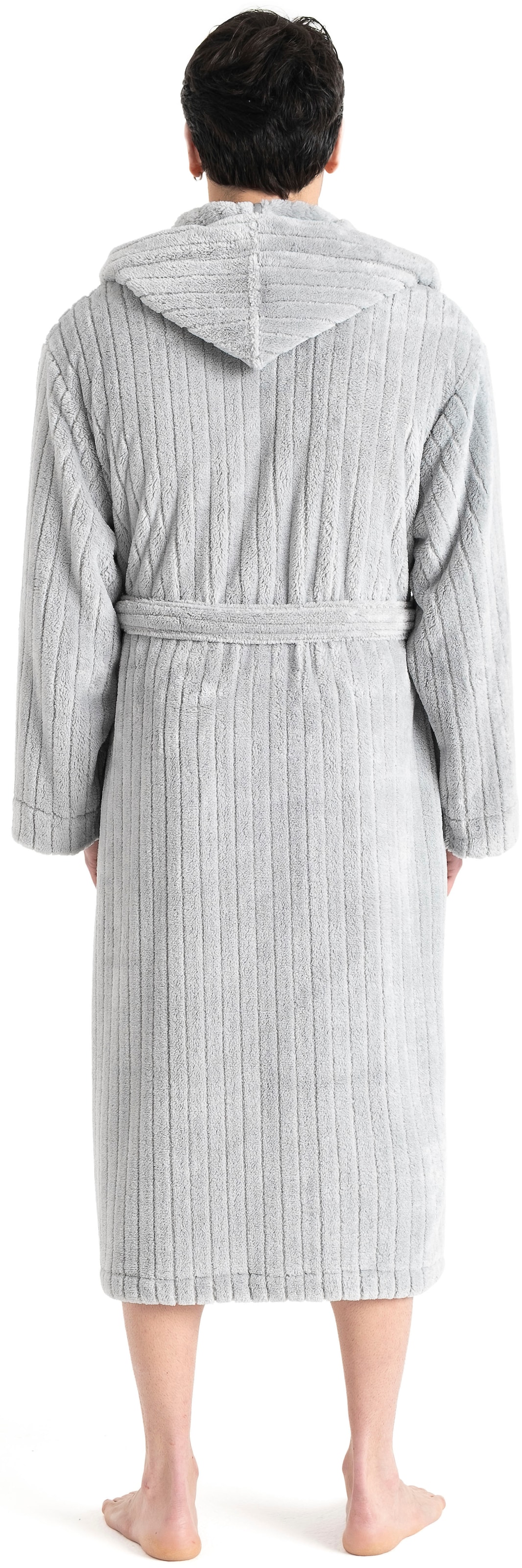 LeGer Home by Lena Gercke Peignoir de bain unisexe »Lovina gestreift, ideal für Sauna & Spa, Hotelbademantel, Morgenmantel« 1 cuis Hoch-Tief, kuschelig weicher Fleece, plüsch, Damen und Herren, XS-3XL