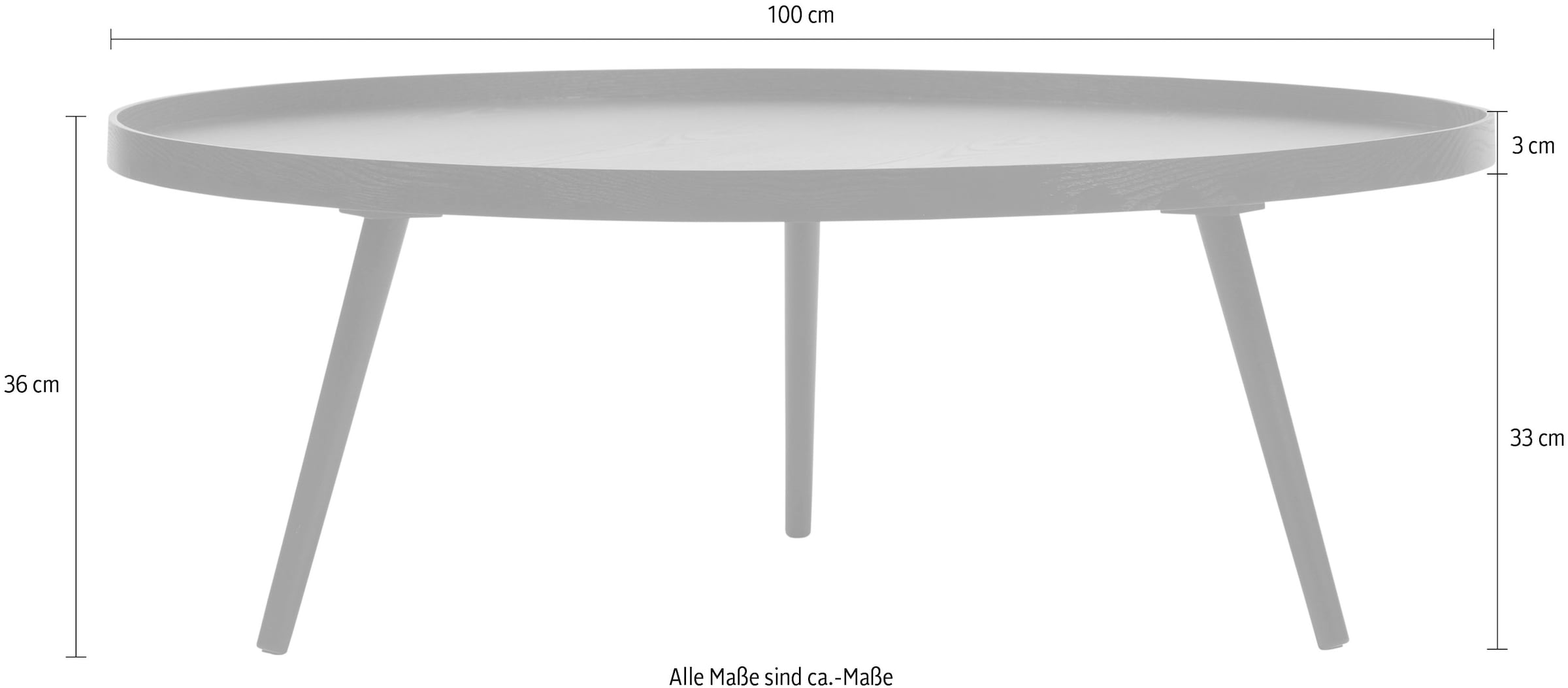 WOOOD Beistelltisch »Mesa mit MDF-Tischblatt und Kiefernholzbeinen Ø 100 x H 36 cm« Runde Form mit Randerhöhung, konische Kiefernholzbeine, Tragkraft 15kg
