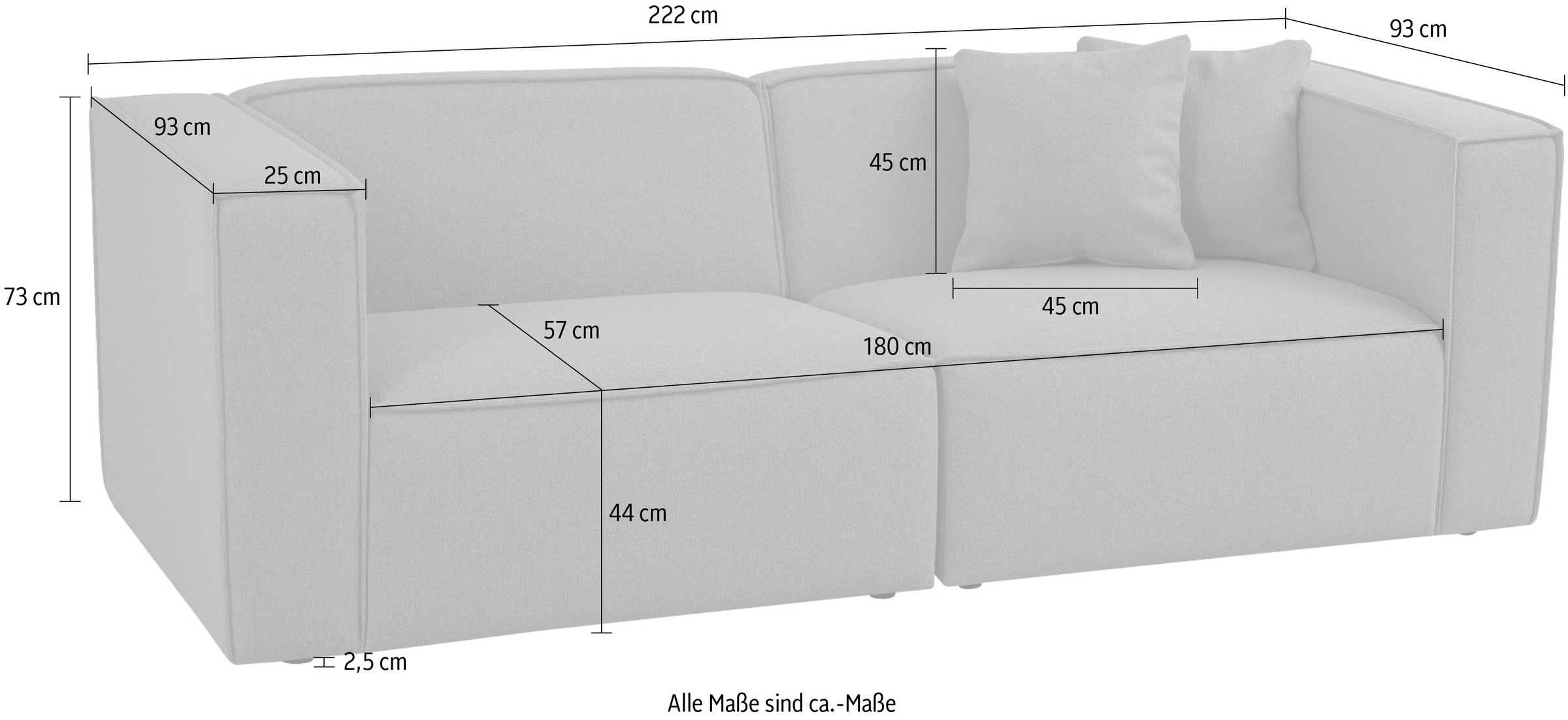 GOODproduct 3-places »Tammie« Breite 222 cm, Webstoff fein, bodentief, mit Wellenunterfederung