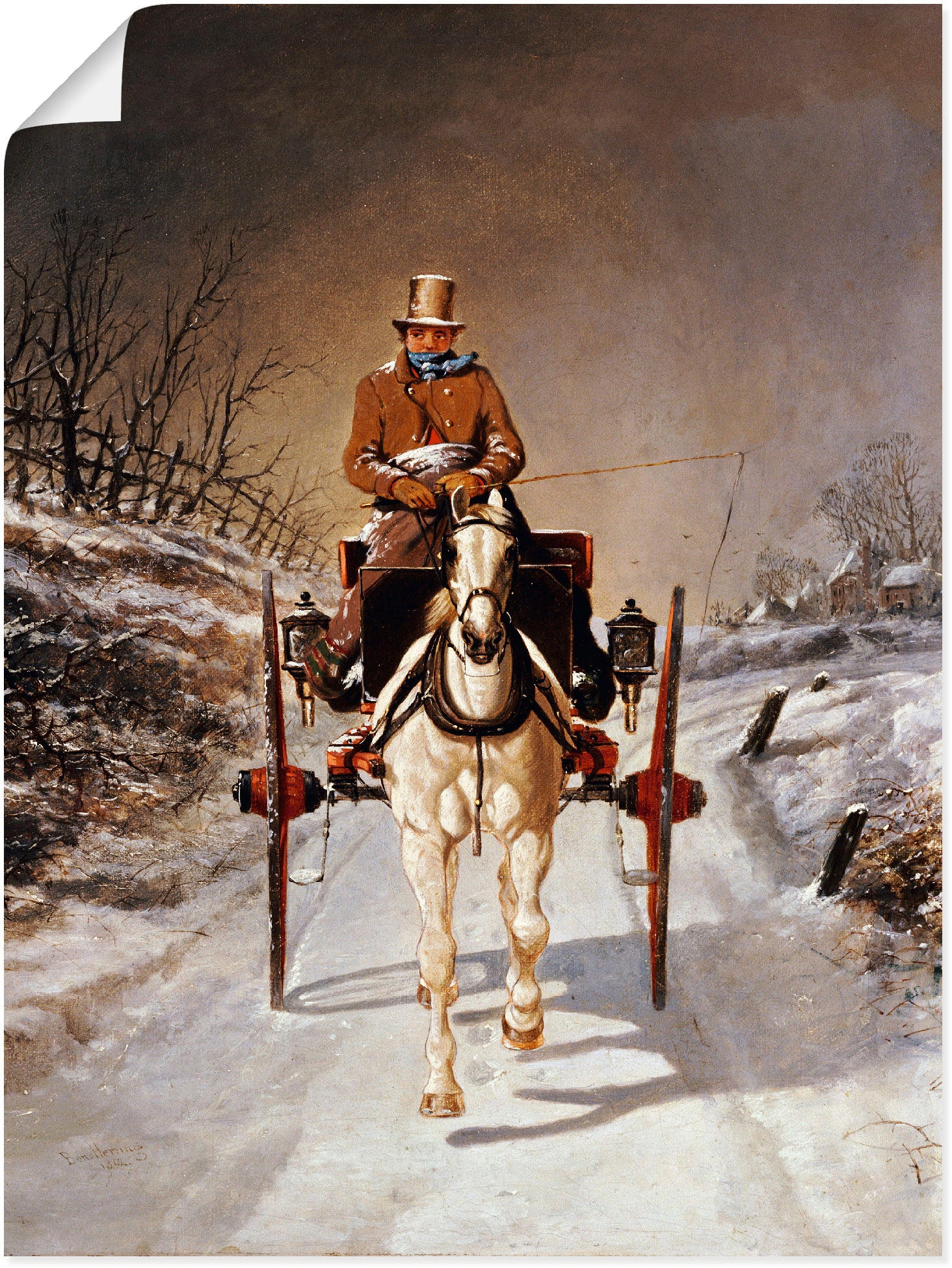 Artland Kunstdruck »Winterliche Kutschfahrt. 1862«, Kutschen, (1 St.), als Leinwandbild, Wandaufkleber oder Poster in versch. Grössen