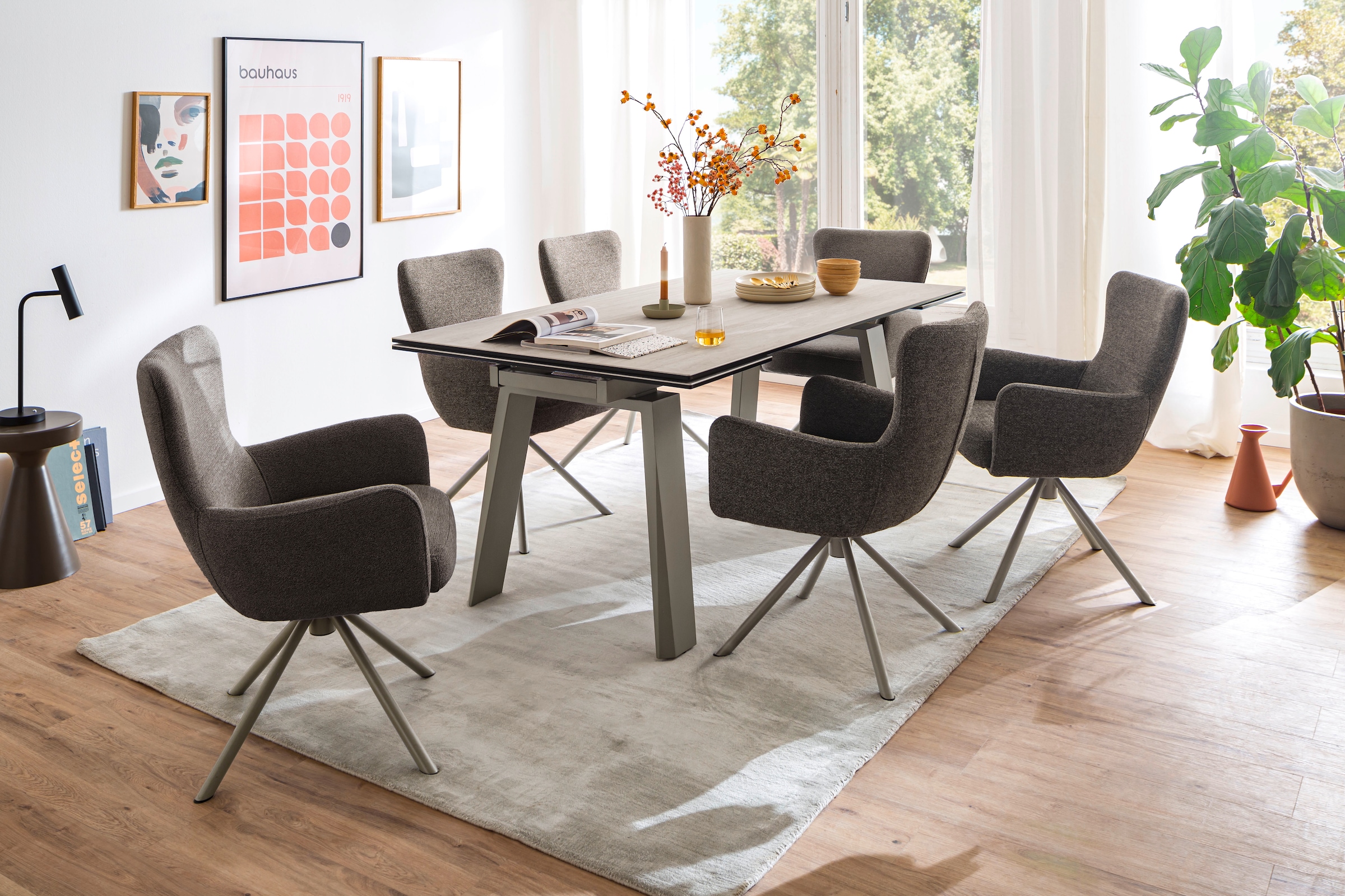 MCA furniture Table de salle à manger »Kalamata« 1 cuis tlg. Auszugstisch, Stirnauszug, Metallgestell, Keramik, Sicherheitsglas