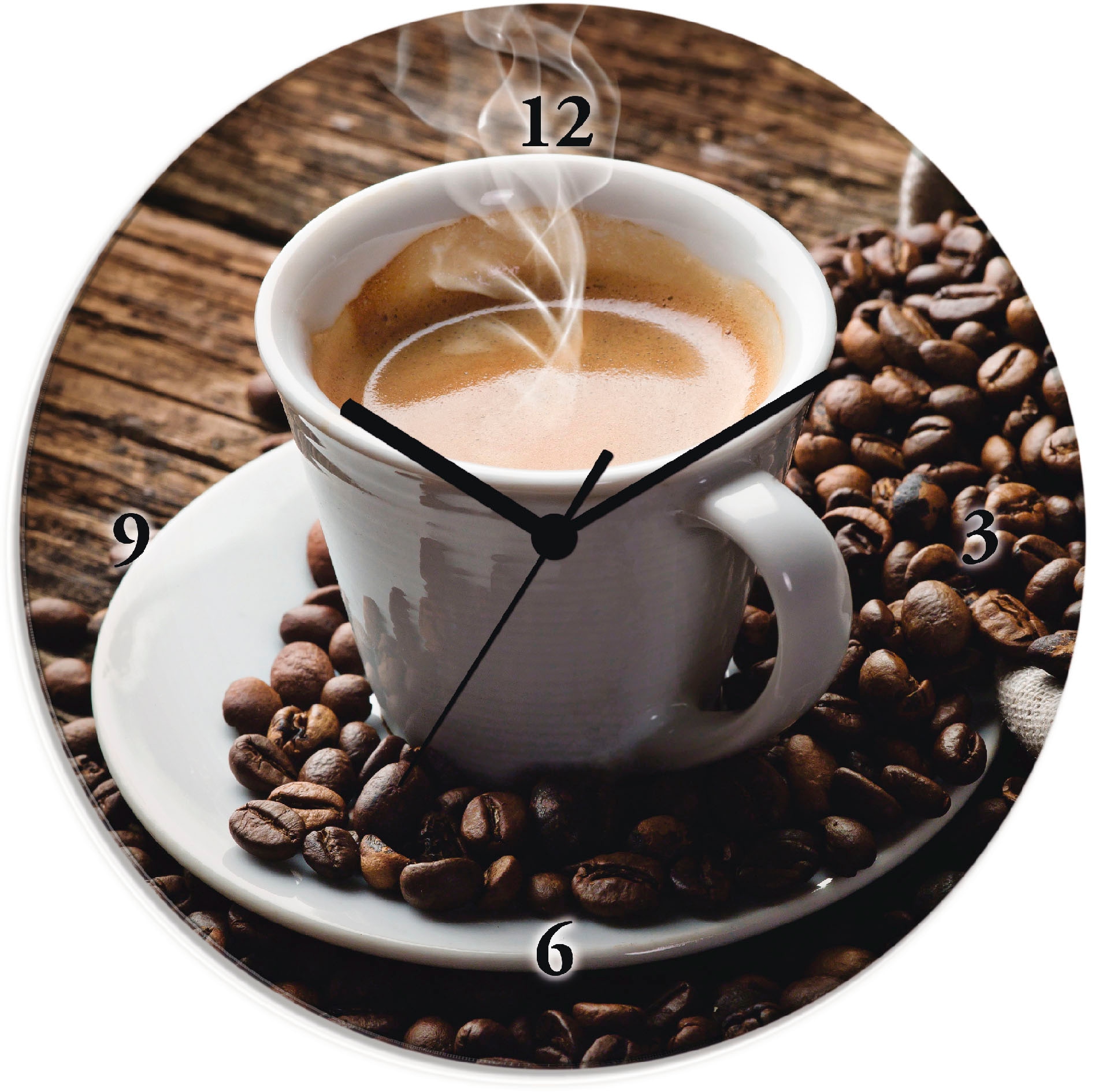 Artland Wanduhr "Heisser Kaffee - dampfender Kaffee" wahlweise mit Quarz- oder Funkuhrwerk, lautlos ohne Tickgeräusche