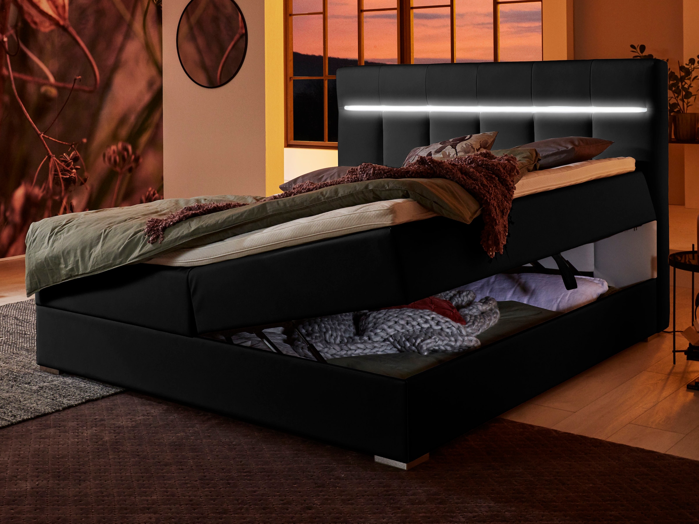 ATLANTIC home collection Lit de boxe »Tessa« avec éclairage LED et coffre de lit