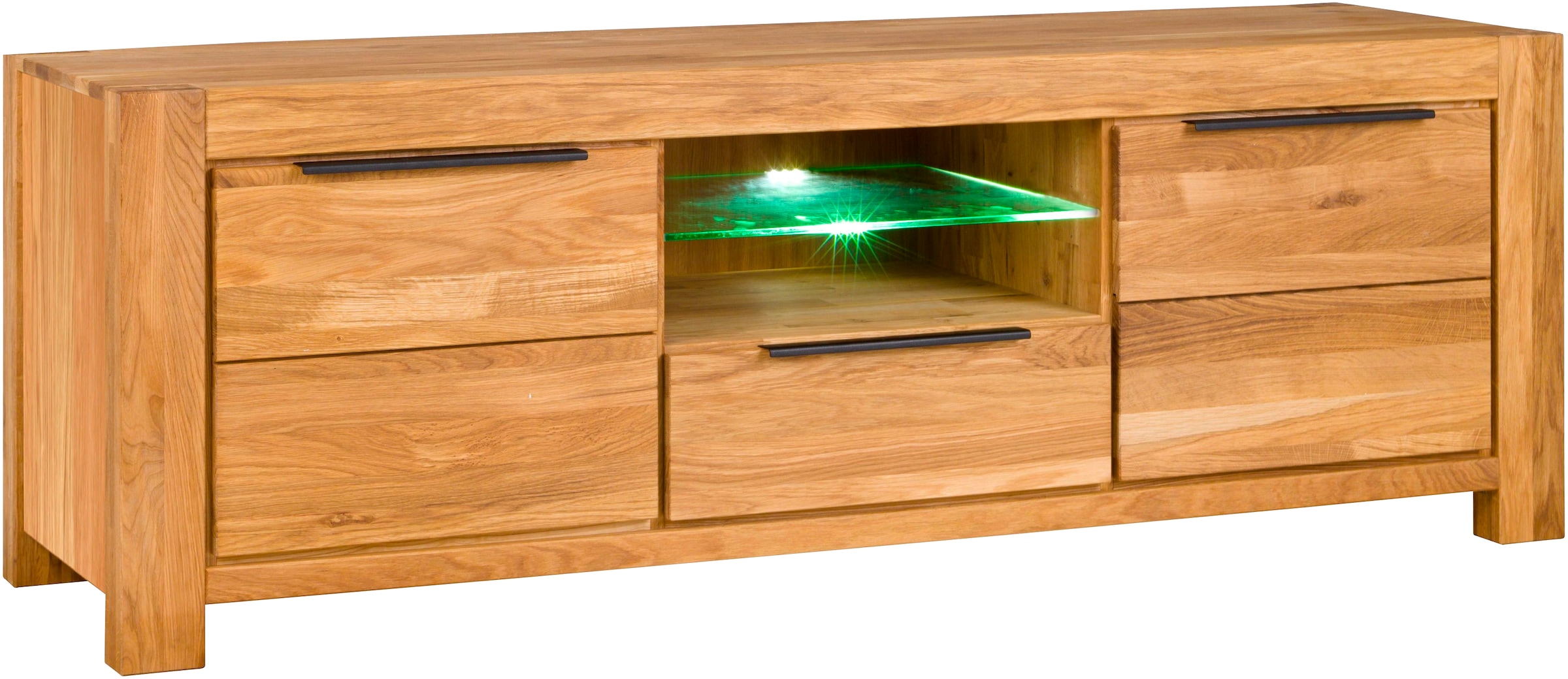 Image of Home affaire Lowboard Eiche teilmassiv, B: 193cm, Schwarze Elemente, 2 offene Fächer.