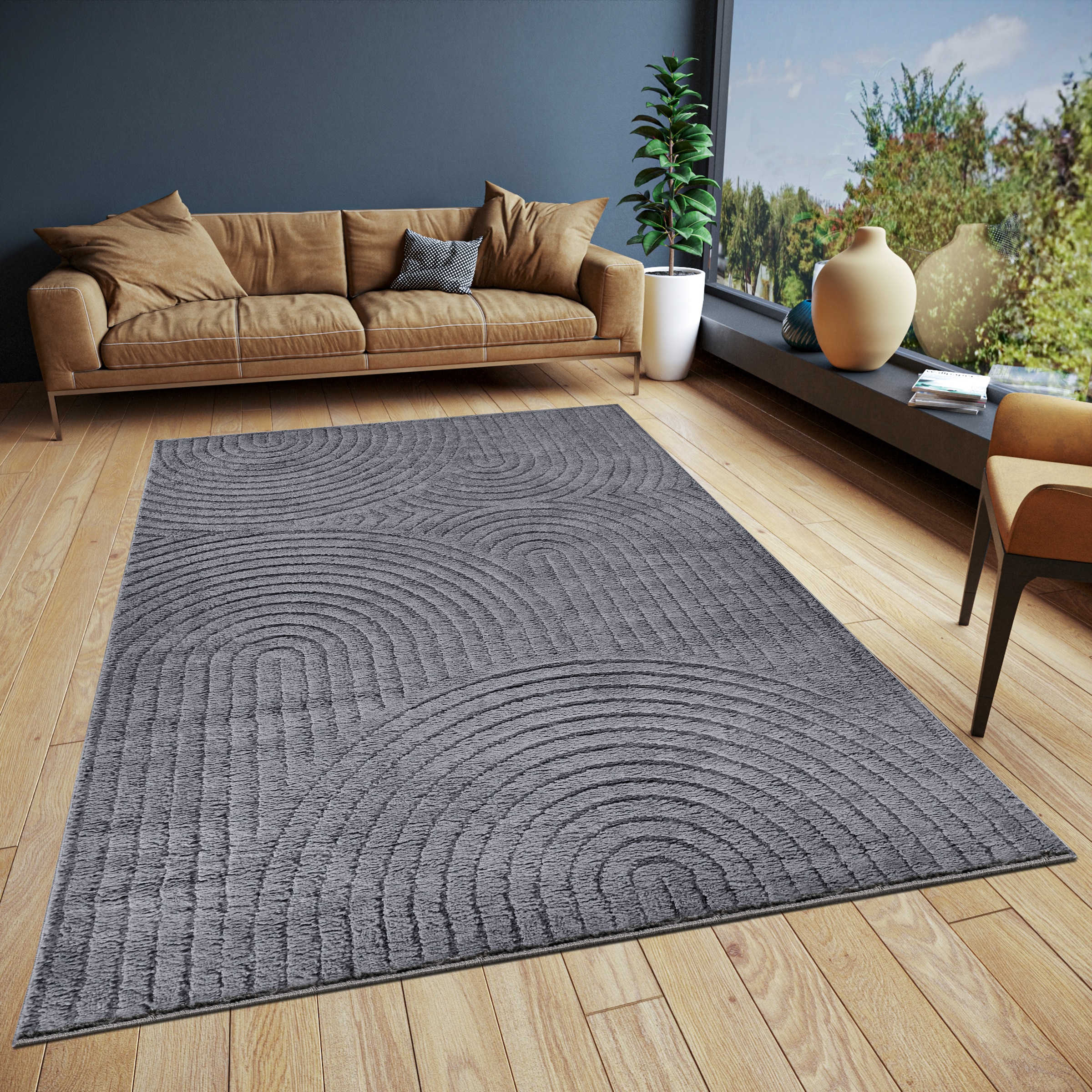 ELLE DECORATION Designteppich »Cosy Panglao, auch als Rundteppich erhältlich«, rechteckig, 14 mm Höhe, uni Kurzflor, Hoch Tief Struktur, modern, Skandi, Boho, Wohnzimmer