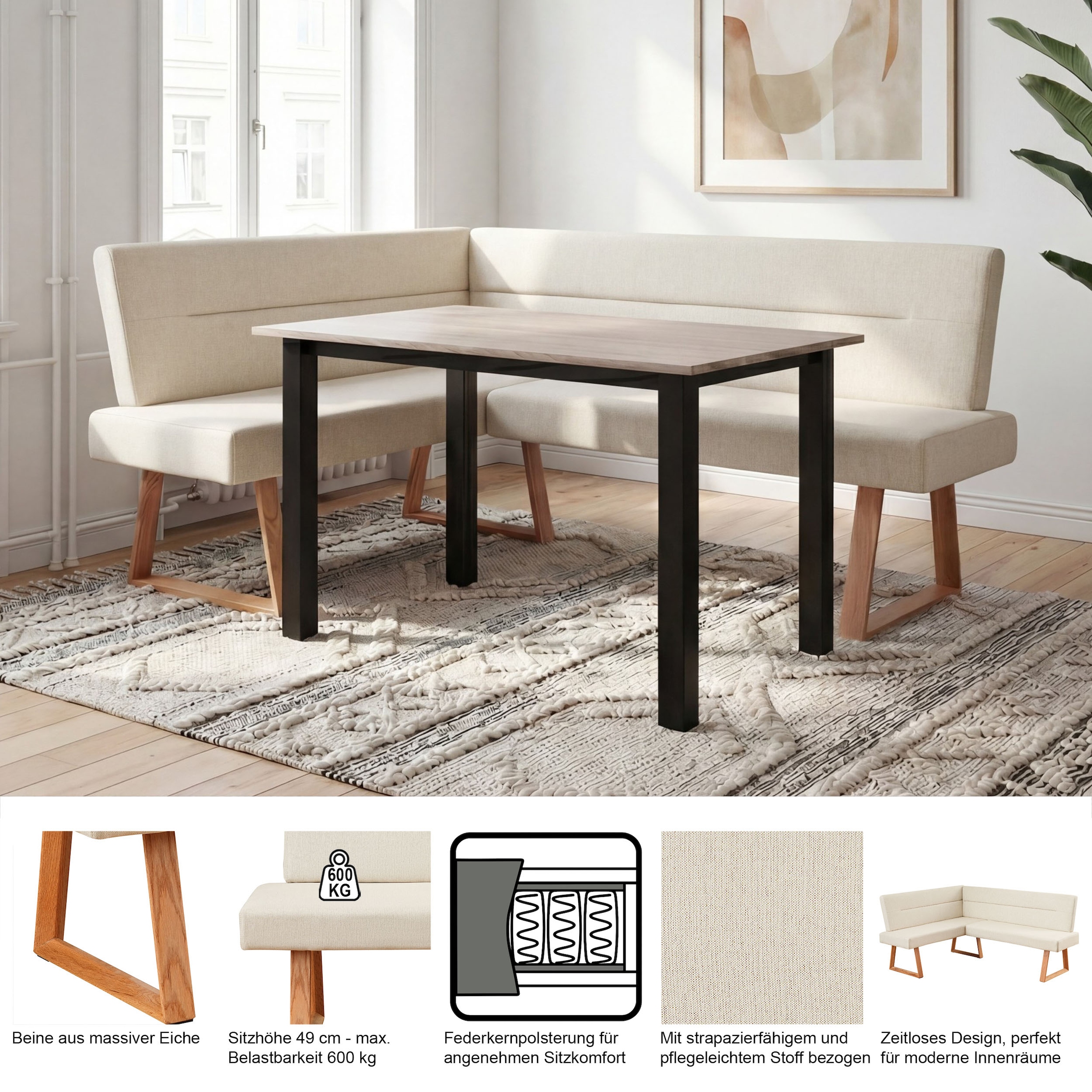 GOODproduct Eckbank »Mellio« Beine aus massiver Eiche, pflegeleichtem Webstoff Bezug, Breite 190 cm