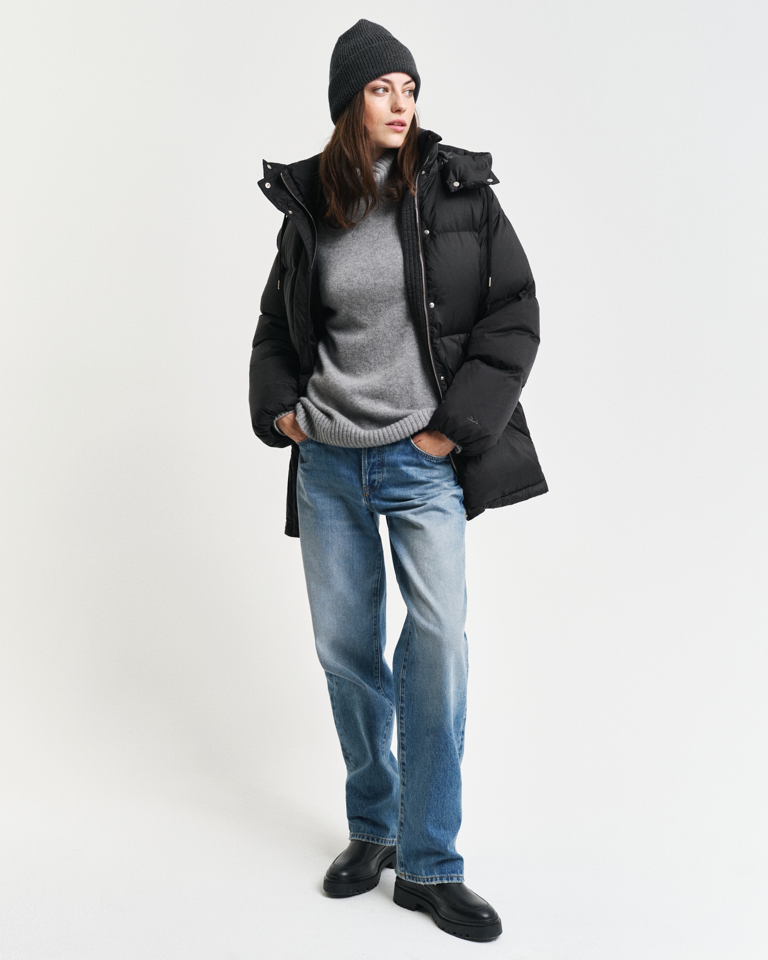 Gant Steppjacke »MID LENGTH DOWN JACKET«, mit Kapuze, mit 2-Wege-Reissverschluss