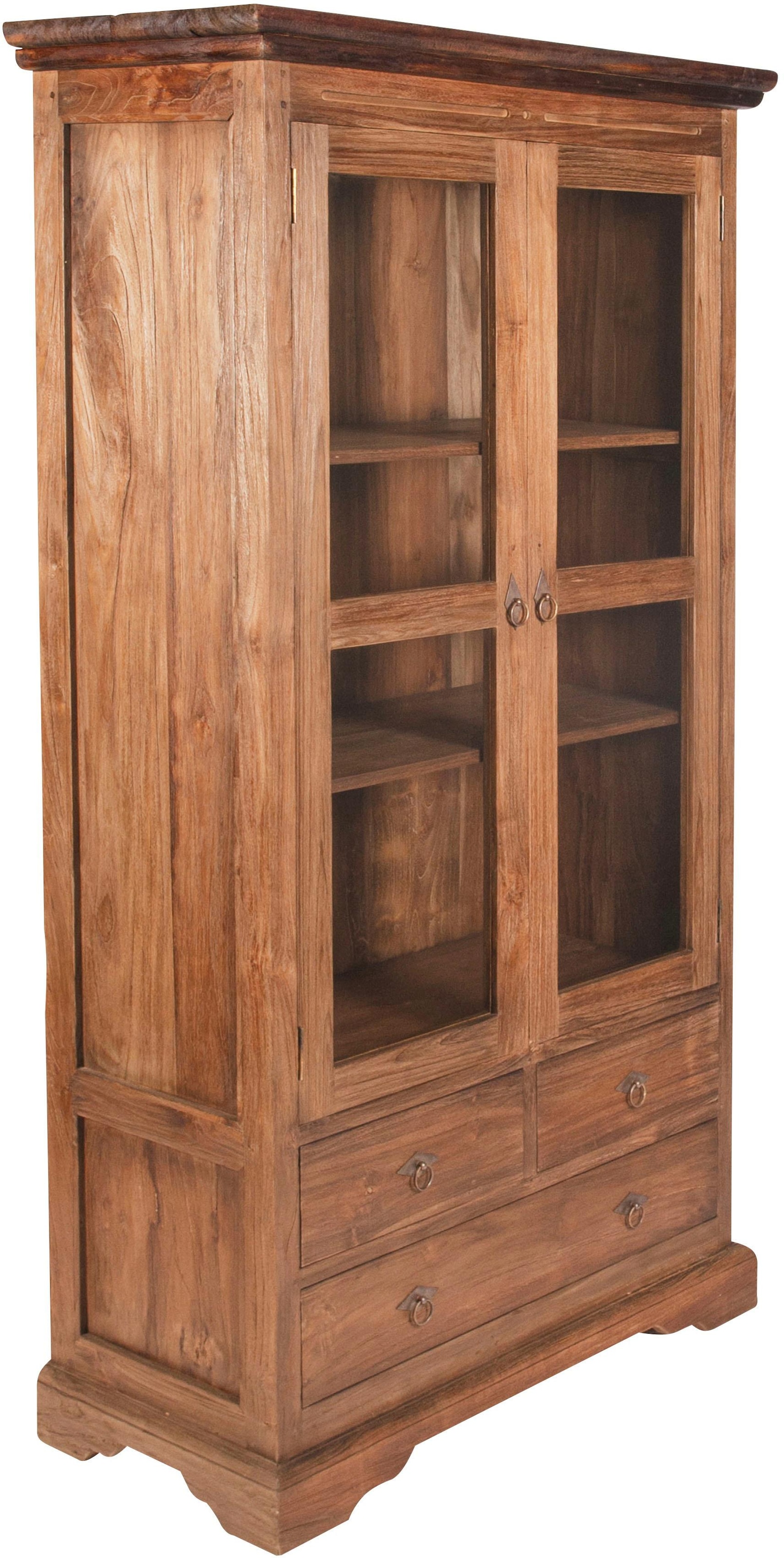 SIT Vitrine »Tartu aus recyceltem Teakholz mit 2 Türen & 3 Schubladen« Massivholz Vitrine mit Glastüren & vielseitigem Stauraum