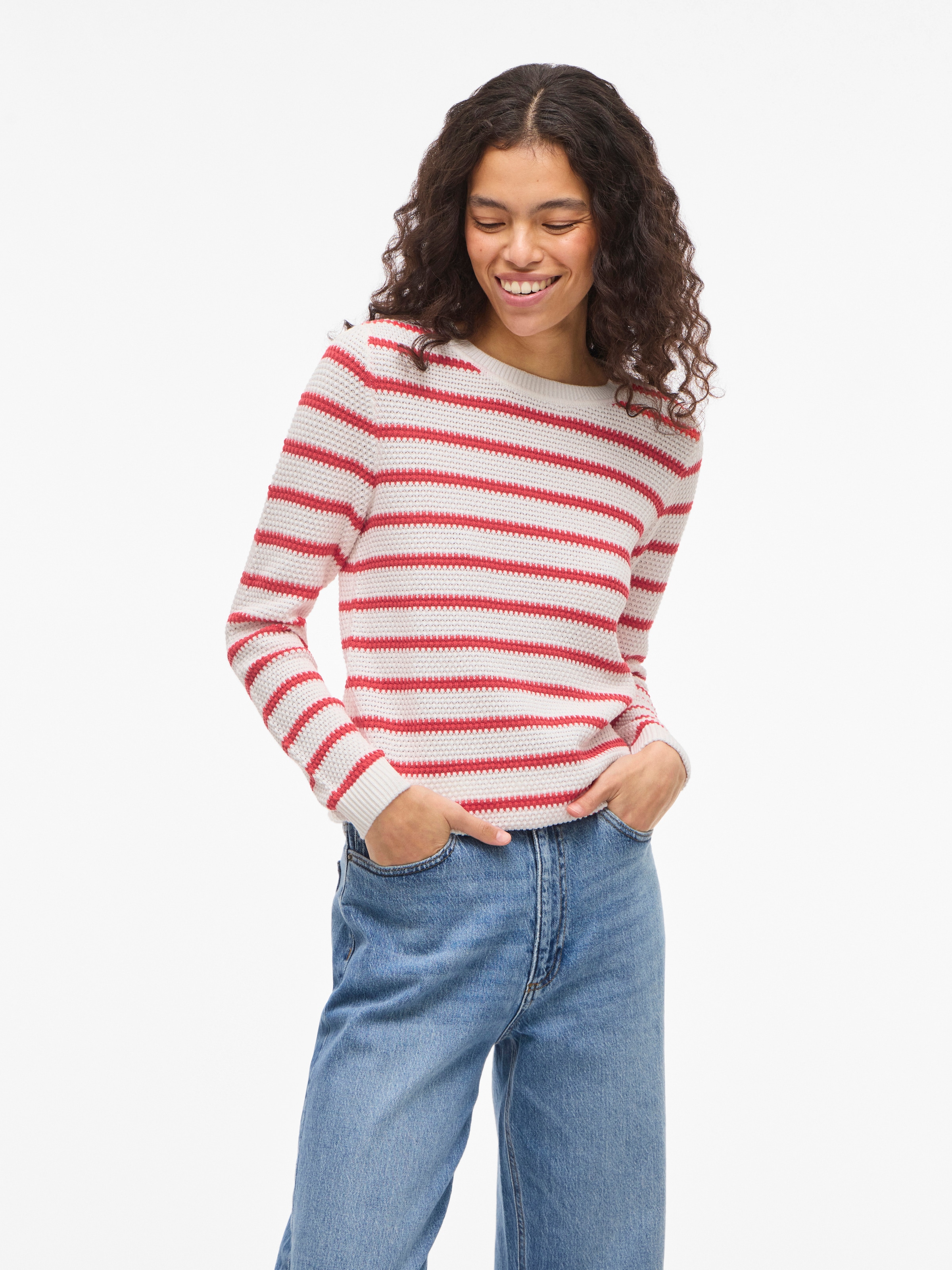 Image of Vila Rundhalspullover "VIDALO O-NECK L/S STRIPE KNIT TOP- NOOS"