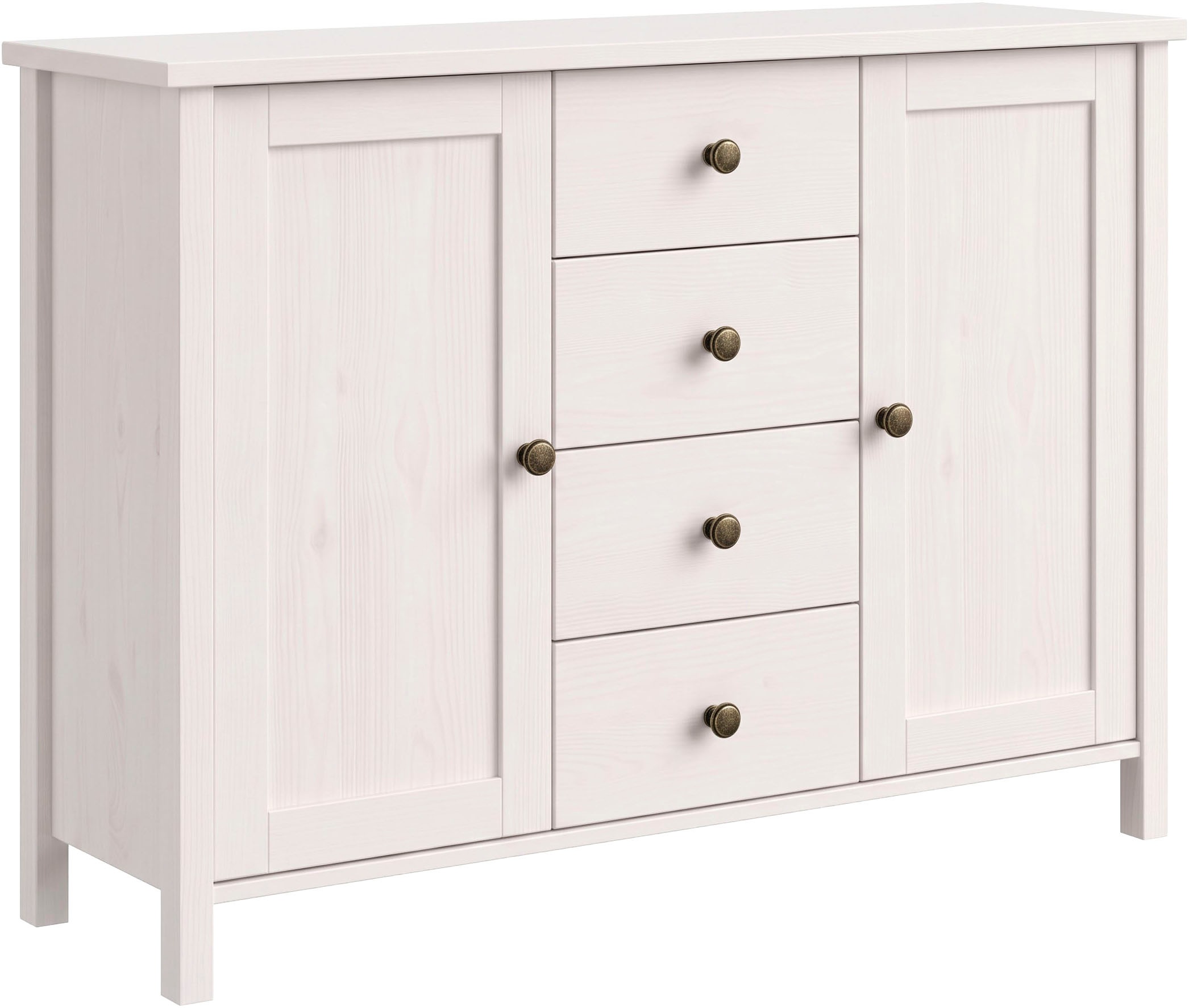 GOODproduct Buffet »Mikkeli Küchenbuffet mit 2 Glastüren, Metallgriffe« aus massiver FSC®-zertifizierter Kiefer, moderner Landhausstil