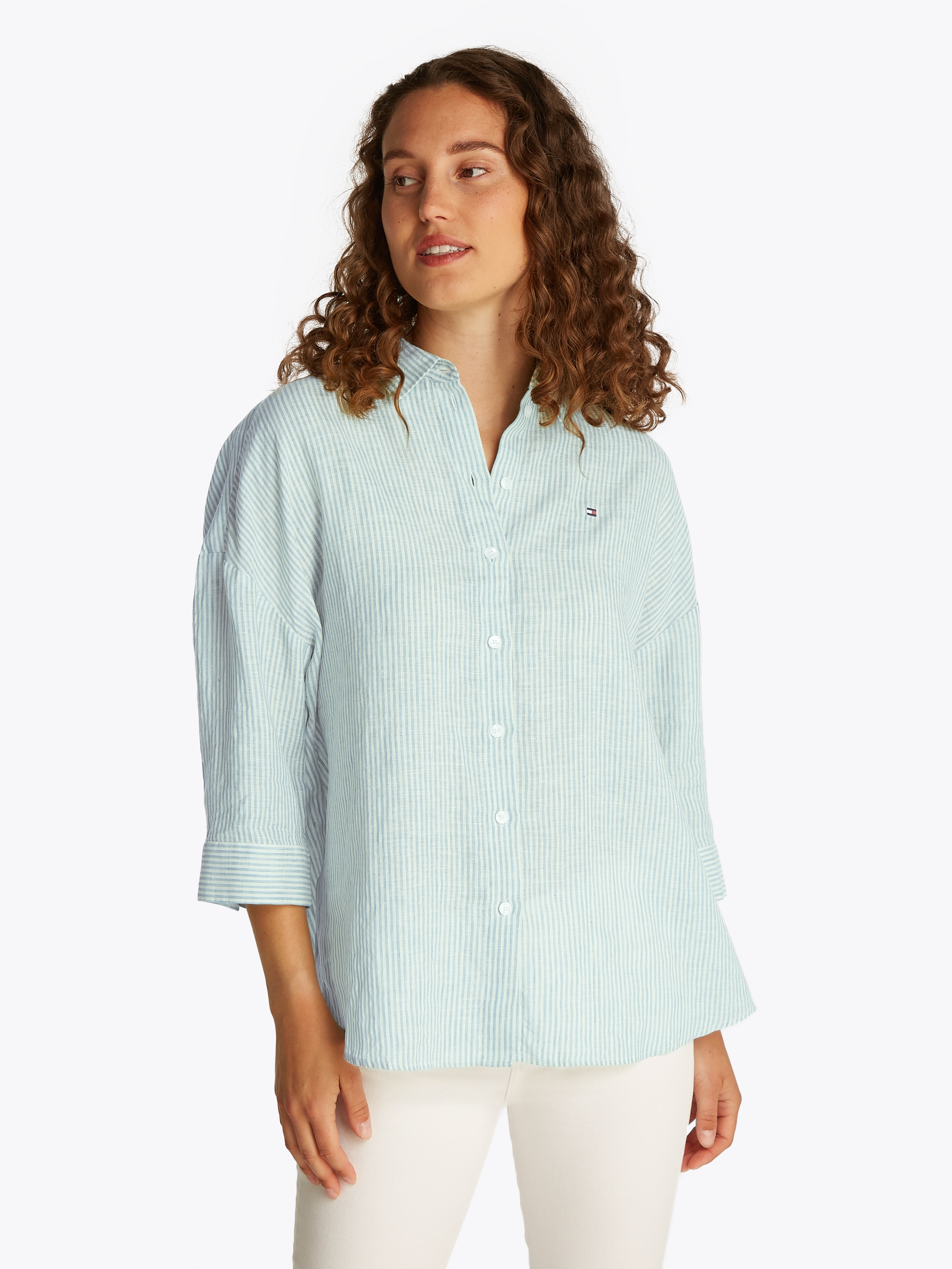 Image of Tommy Hilfiger 3/4-Arm-Shirt "ESS LINEN LOOSE 3-4 SLEEVE SHIRT" mit 3/4-Ärmel, Logostickerei,kühlendes Premium Leinen