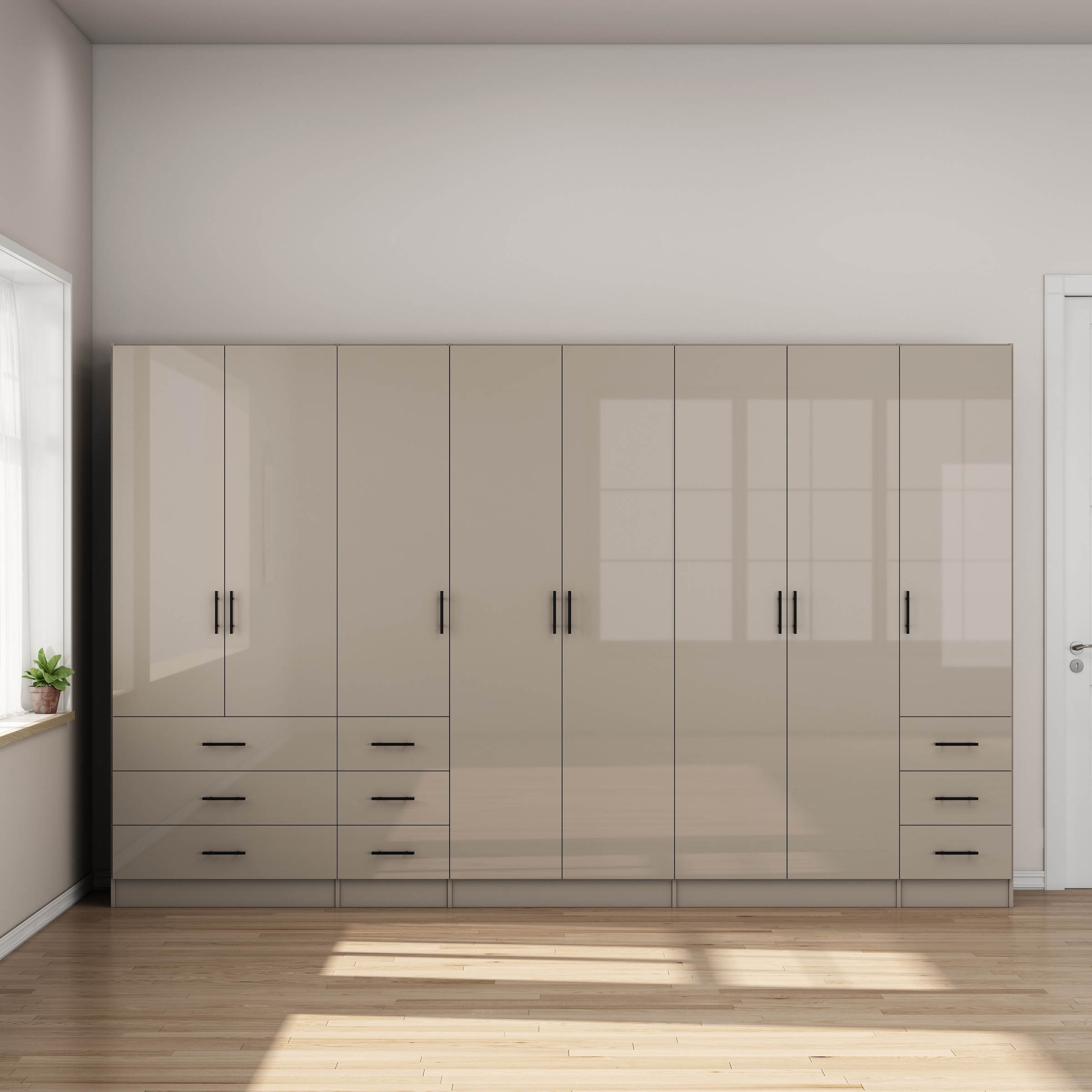 GOODproduct Kleiderschrank »Trento Schlafzimmerschrank Garderobe hochglanz« Schrank mit 8 Türen und 9 Schubladen, hochglänzende Fronten