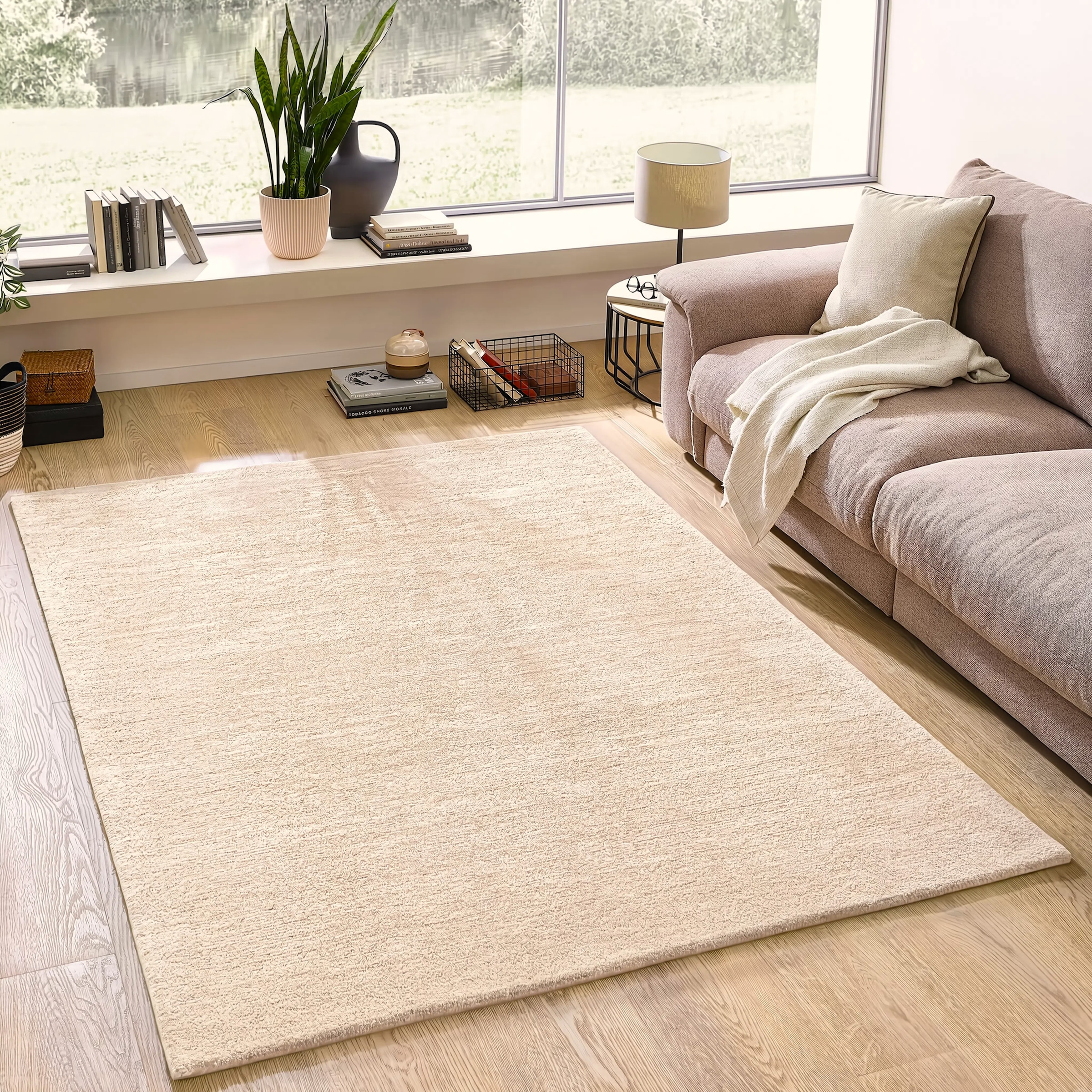 GOODproduct Wollteppich »Gabbo Natur, Handgefertigt, Teppich, reine Wolle, meliert« rechteckig 14 mm Höhe reine Wolle, Uni, Wohnzimmer, Schlafzimmer, Esszimmer