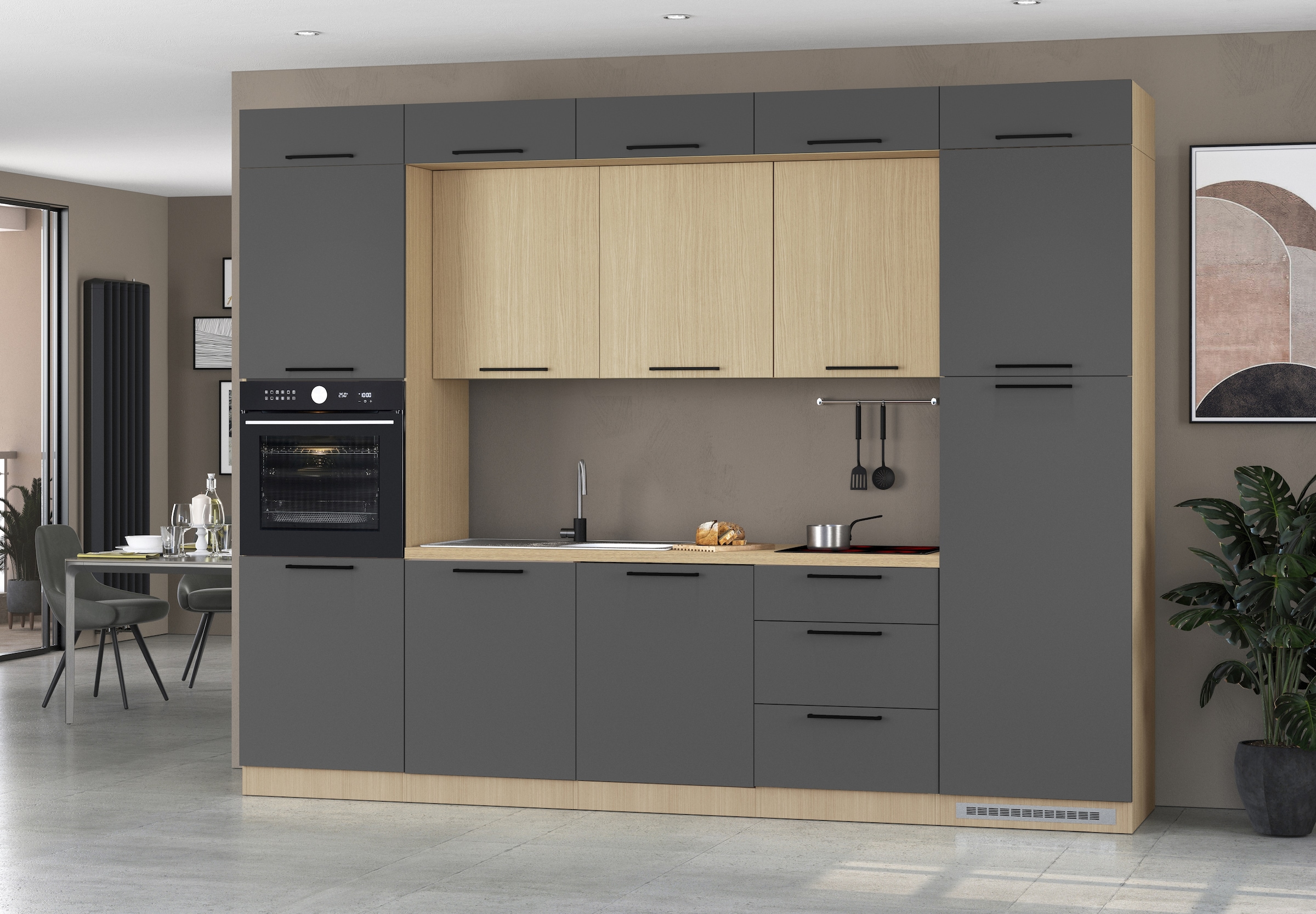 KOCHSTATION Kitchenette »Luna, Einbauküche, Zeilenküche, mit Soft-Close Funktion, Made in Italy« Breite 300 cm ohne E-Geräte, mit Spüle+Siphon und Aufsatz