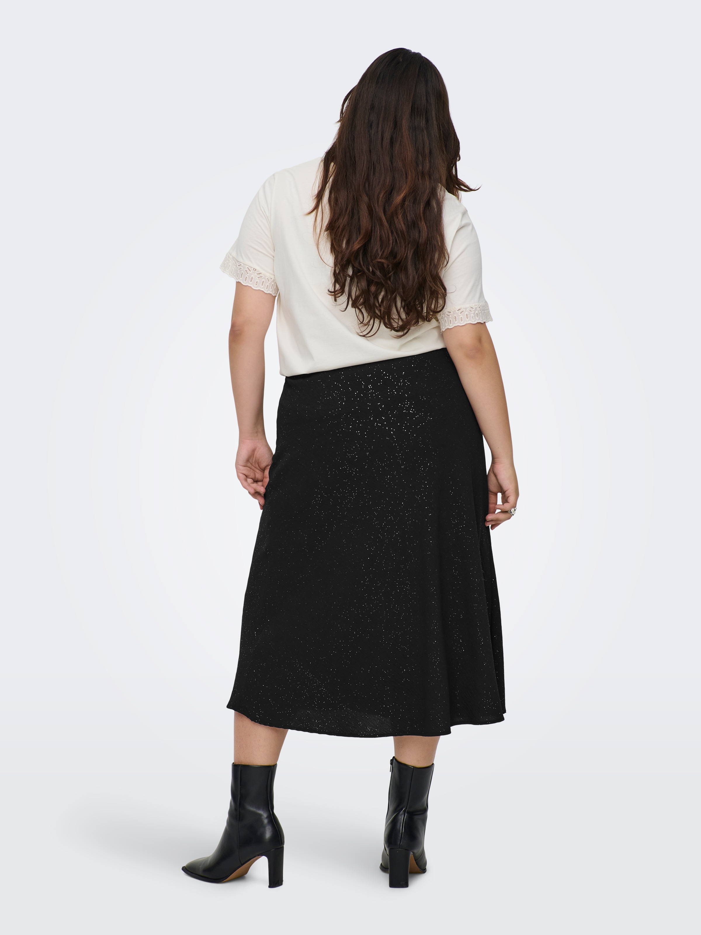 ONLY CARMAKOMA Jupe midi »CARJOSEE METTA LIFE MIDI SKIRT WVN«, mit Glitzer Effekt
