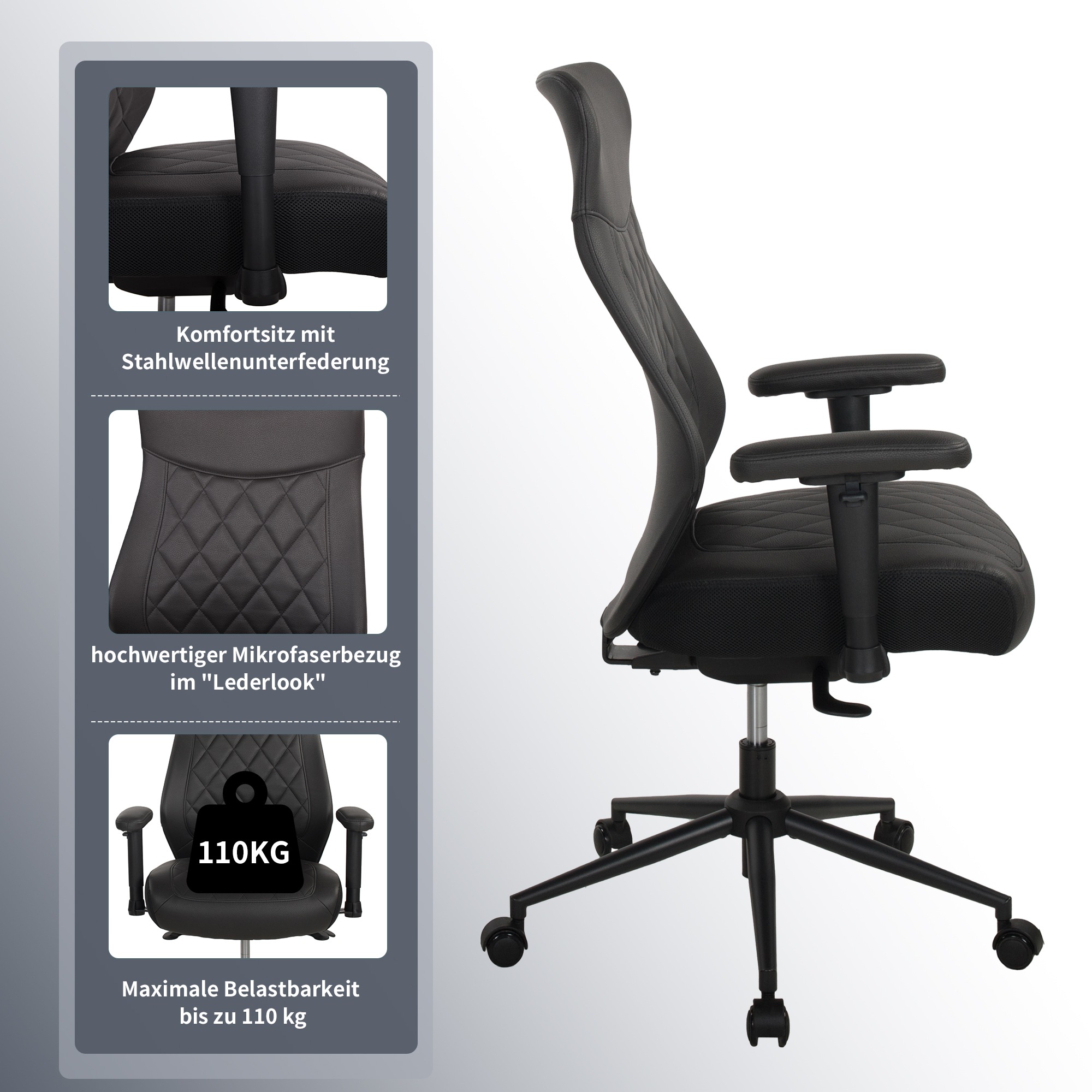 Duo Collection Chaise de bureau »TURSI« () 1 cuisaccoudoirs 2D, réglage de la profondeur et de la hauteur d'assise, microfibre aspect cuir