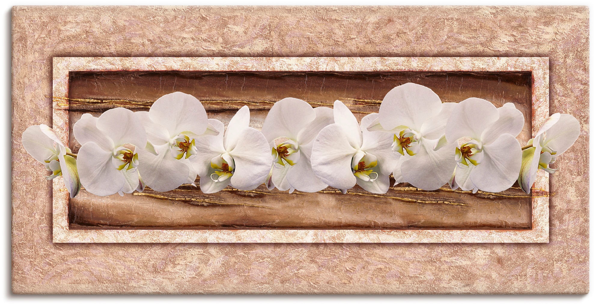 Image of Artland Leinwandbild "Weisse Orchideen braun gold" Blumen 1 Stk. tlg. auf Holzrahmen gespannt