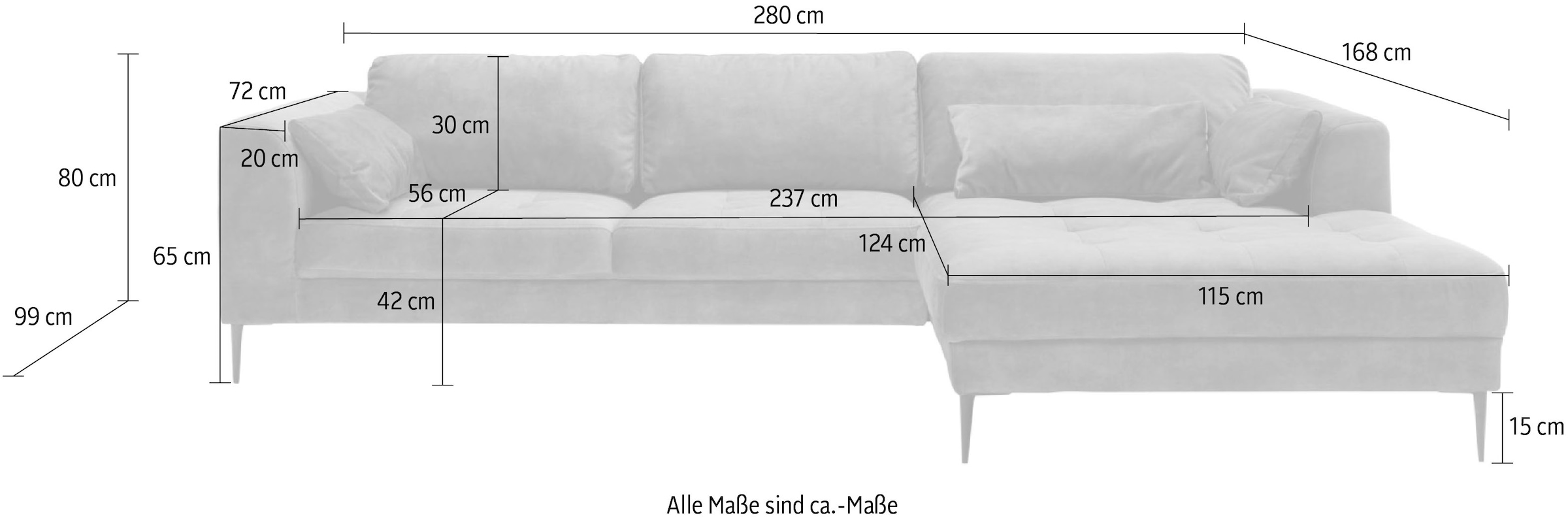TRENDMANUFAKTUR Ecksofa »Luzi, wahlweise mit Schlaffunktion & Bettkasten. , L-Form« Designsofa mit tollem Sitzkomfort, Metallfüsse schwarz, Breite 280 cm