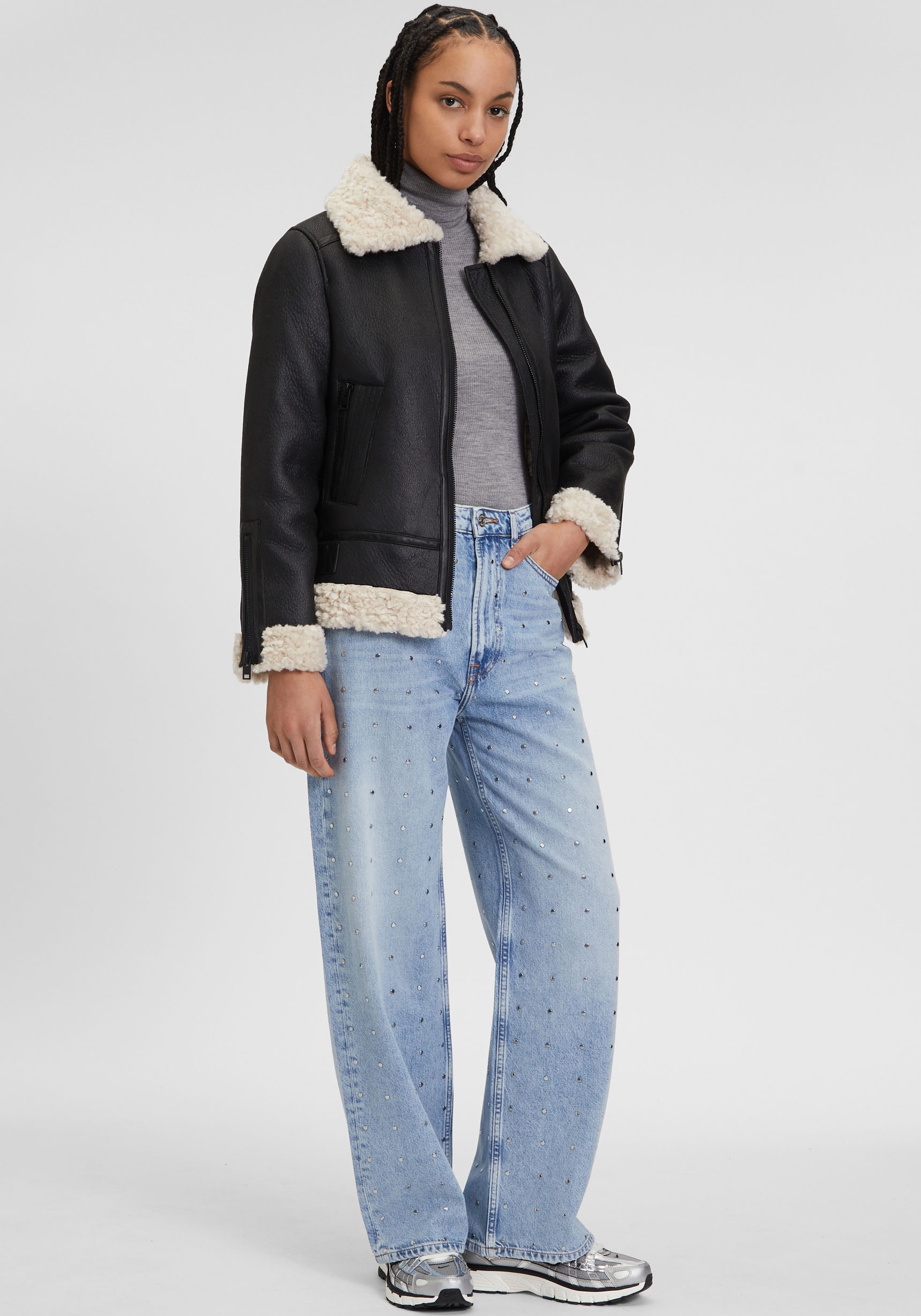 Mauritius Lederimitatjacke »C-039«, mit Fellimitat, Reissverschluss