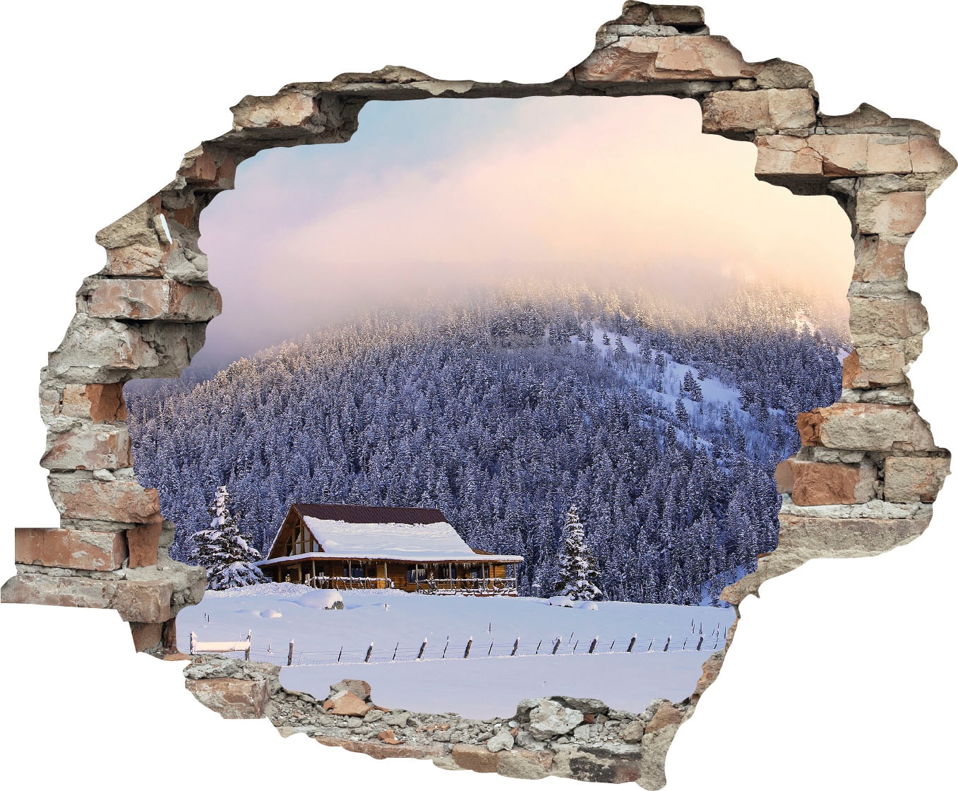 Image of queence Wandtattoo "Almhütte" Wandsticker, Wandbild, selbstklebend, 3D, Wanddurchbruch