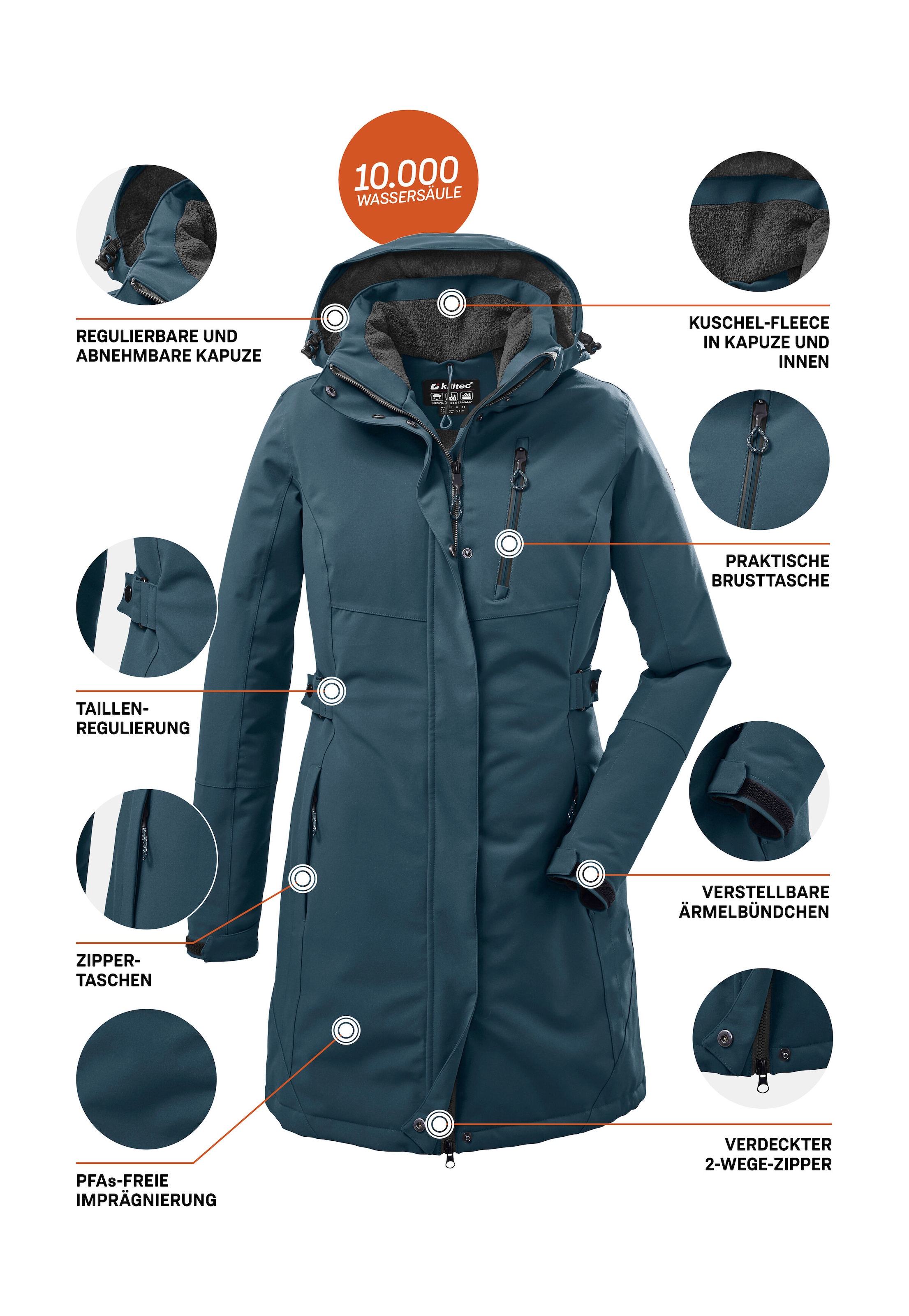 Killtec Parka »KOW 165 WMN PRK«, Wasser- und winddichter Parka mit Teddyfleece und abnehmbarer Kapuze