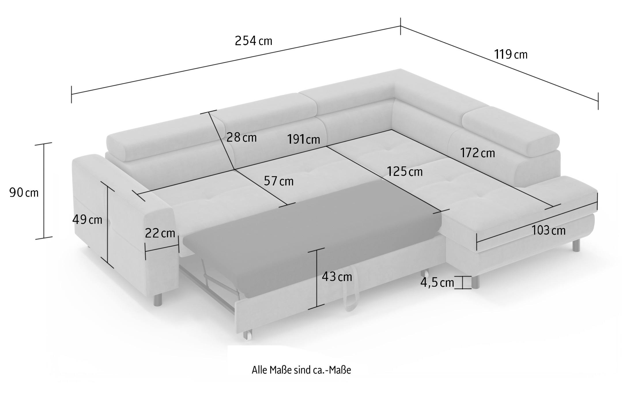 GOODproduct Ecksofa »AADEN Schlafsofa 254 cm - OTTO. Verlässliche Qualität.« mit Bettfunktion und Bettkasten, Ottomane rechts/links bestellbar