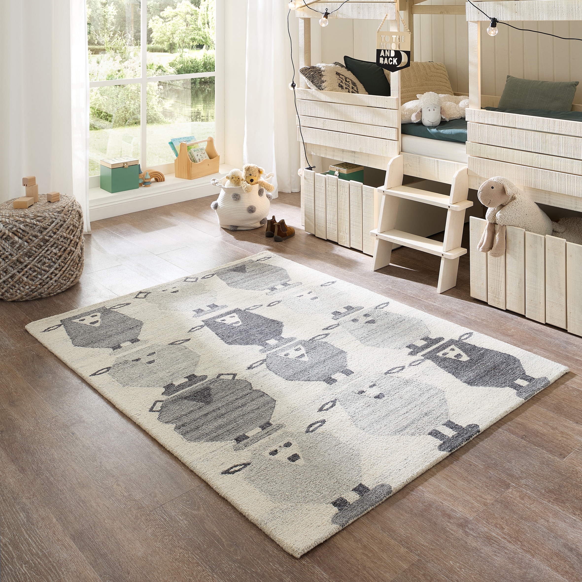 Image of THEKO Kinderteppich "Gaia Kids Sheep" rechteckig 10 mm Höhe getuftet, reine Schurwolle, Motiv Schafe, Kinderzimmer