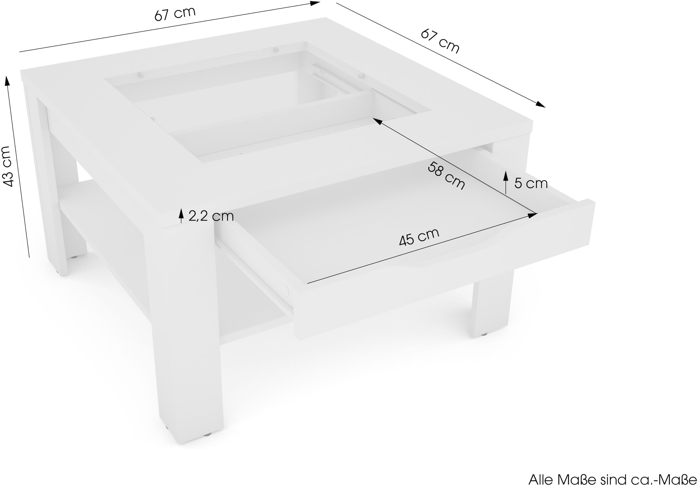 byLIVING Couchtisch »RALPH« Artisan Eiche, Old Wood oder weiss, 1 Schubkasten, Glaseinlageplatte