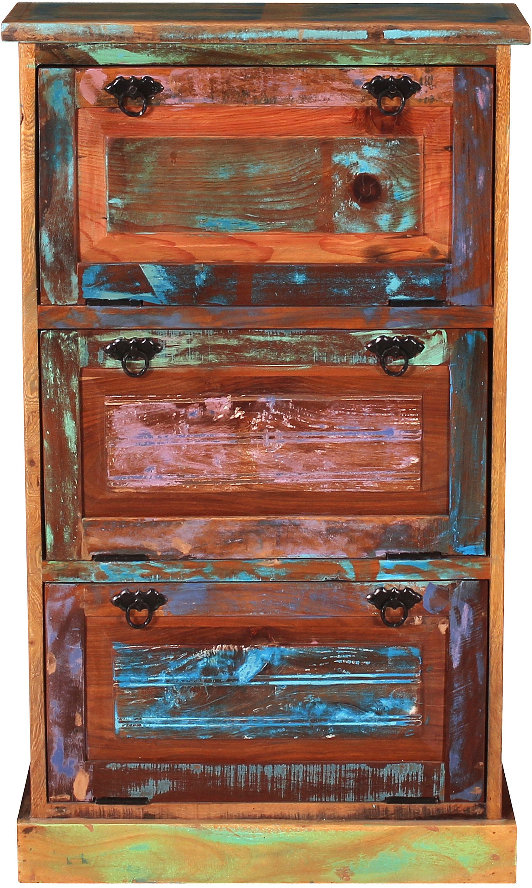SIT Armoire à chaussures »Utrecht aus Altholz mit 3 Kippfächern für 15 Paar Schuhe« Bascule-chaussures en bois ancien peint multicolore style vintage